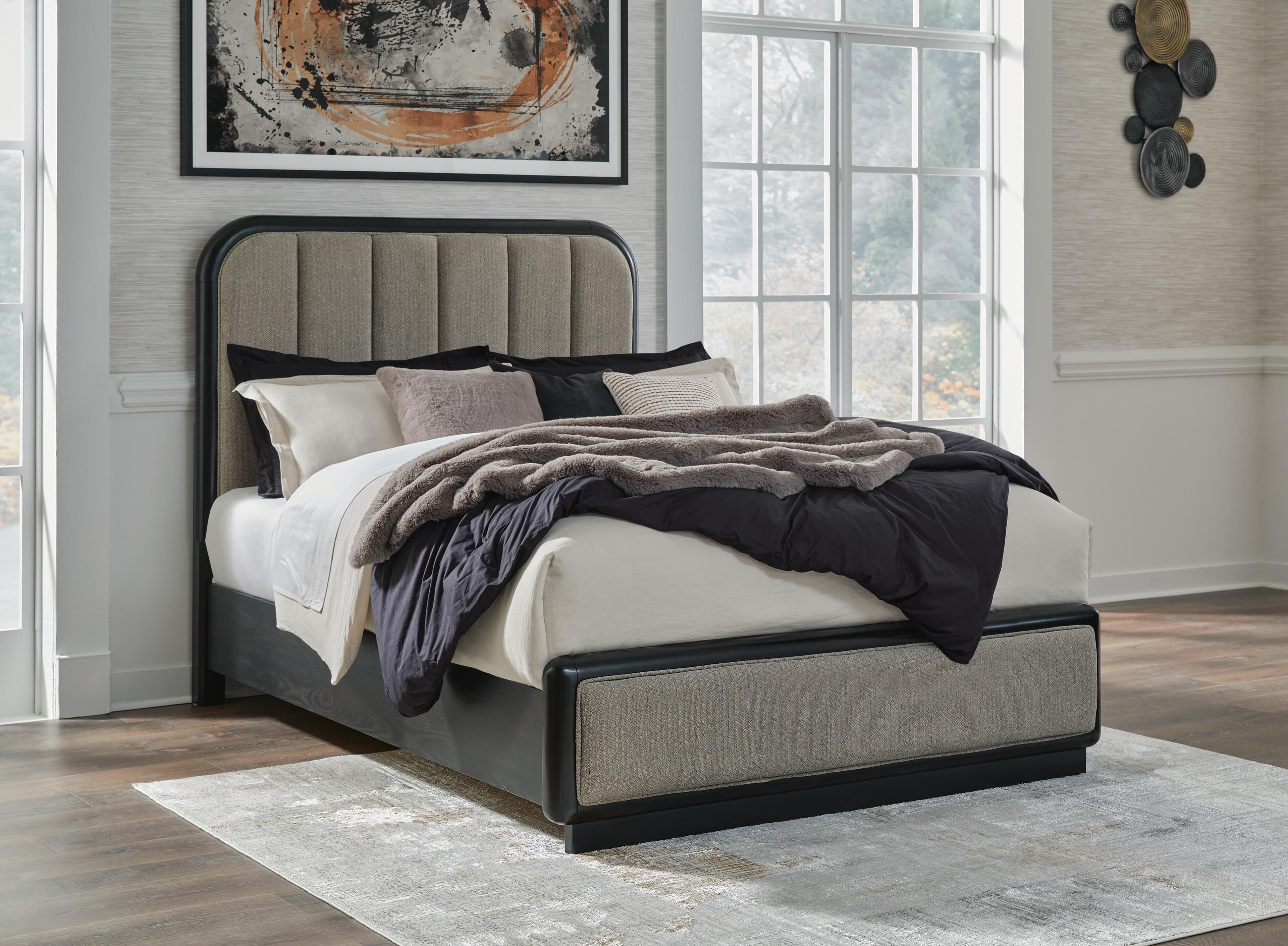 Rowanbeck Queen Upholstered Panel Bed — Black/Gray — view 2