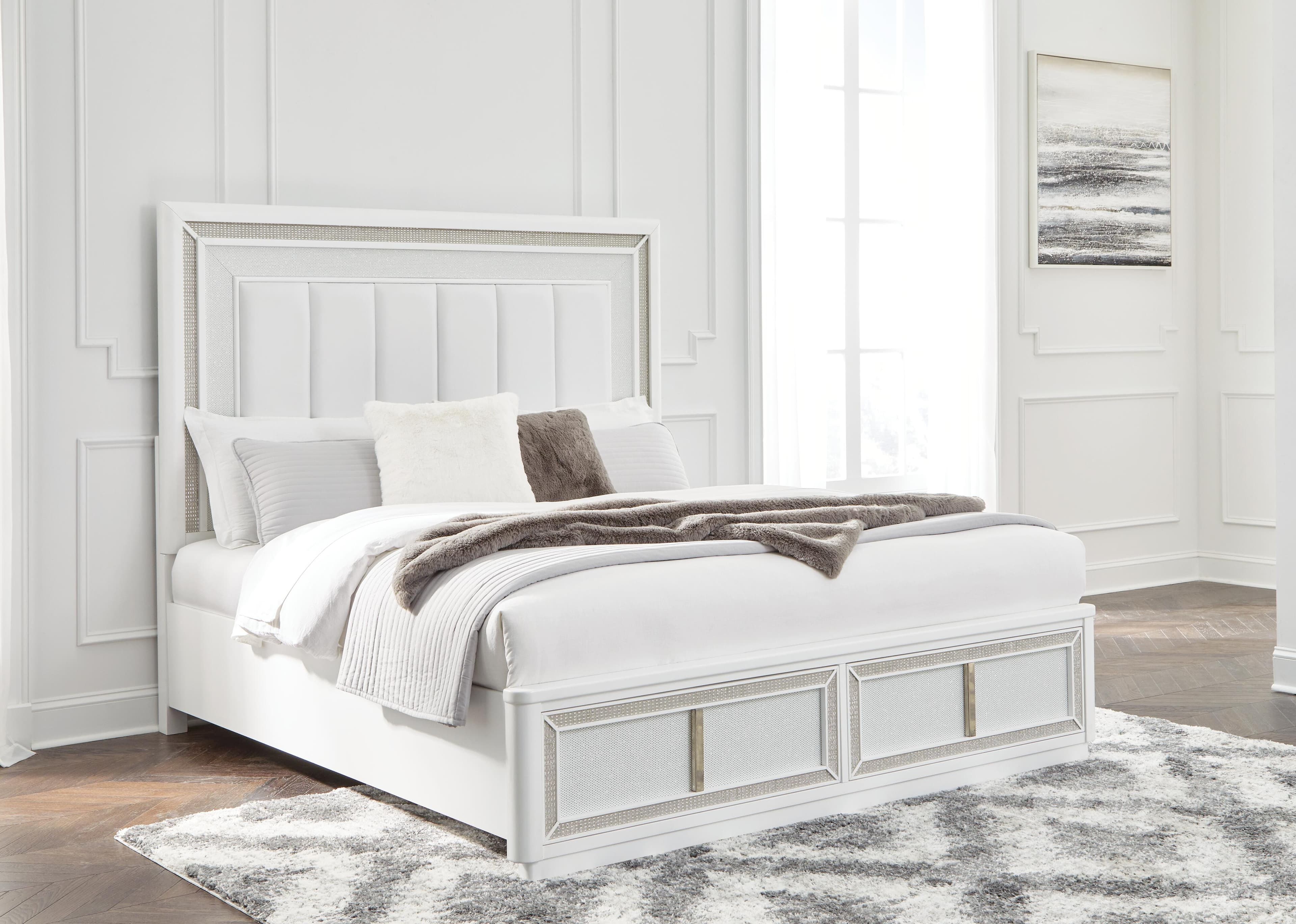 Chalanna California King Upholstered Storage Bed — White — view 7