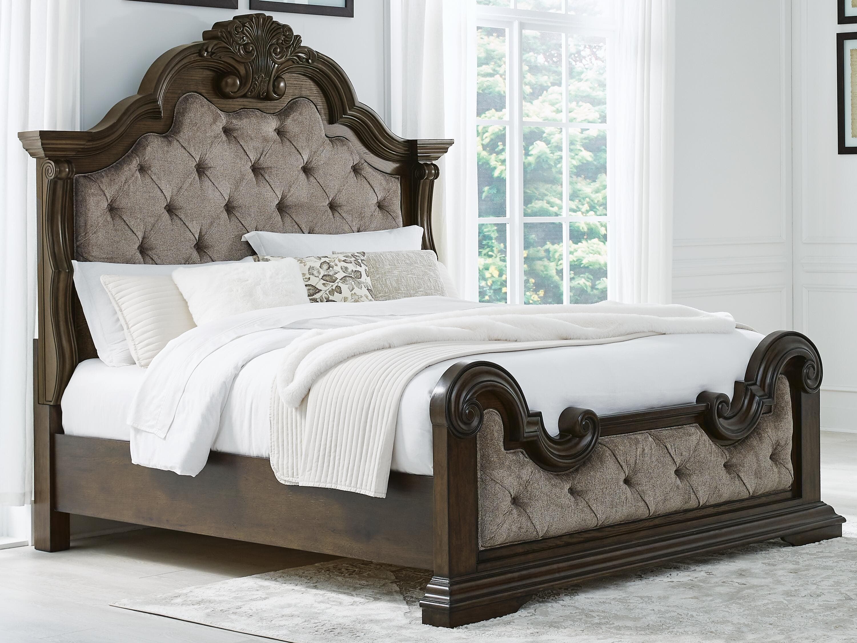 Maylee Queen Upholstered Bed — Brown/Beige — view 2