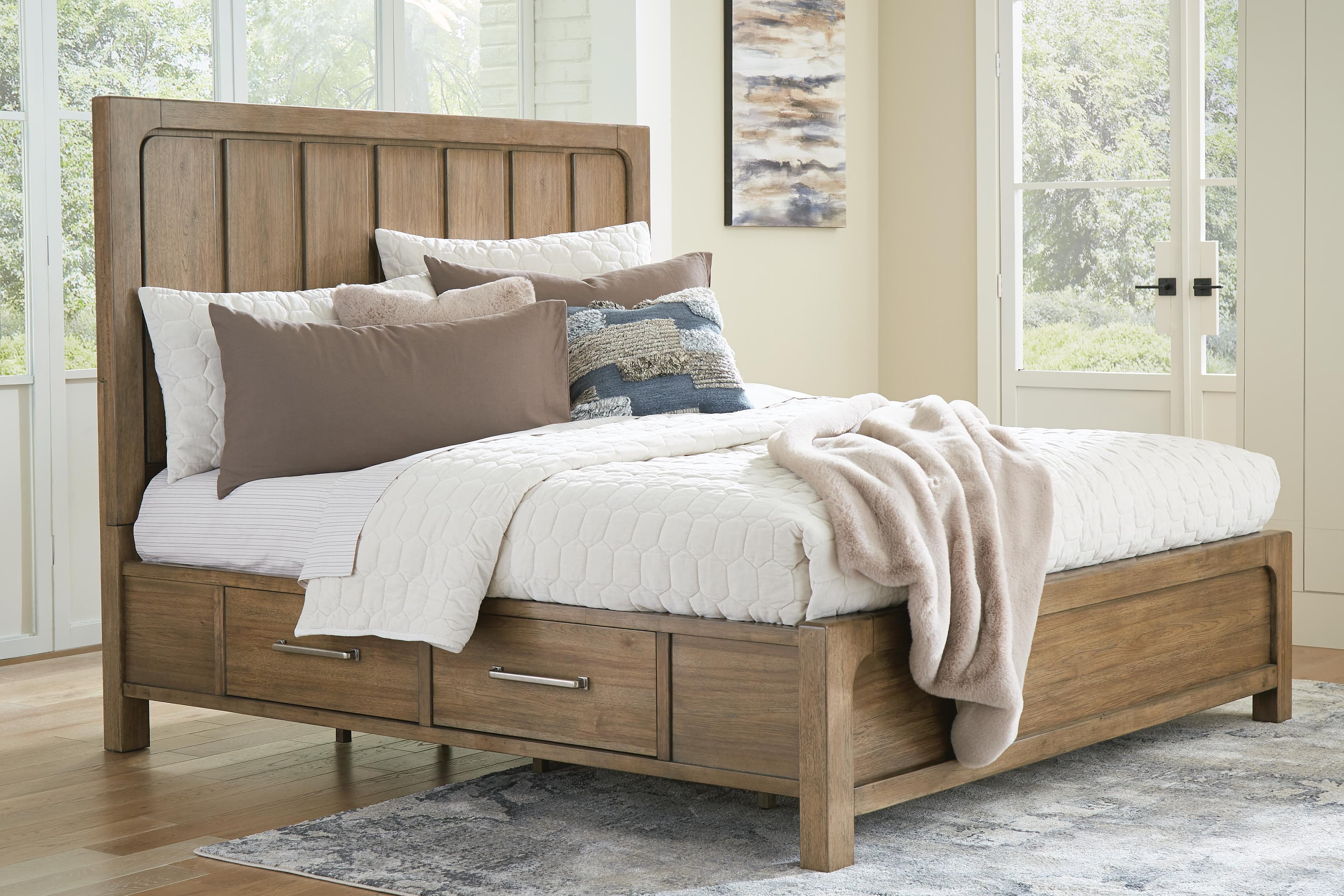 Cabalynn California King Panel Bed with Storage — Brown/Beige — view 2