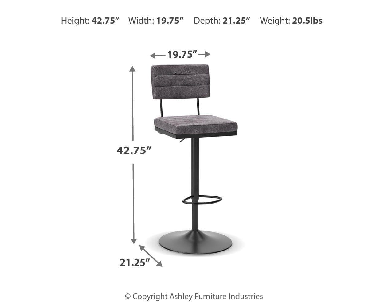 Strumford Bar Height Bar Stool — Black/Gray — view 4