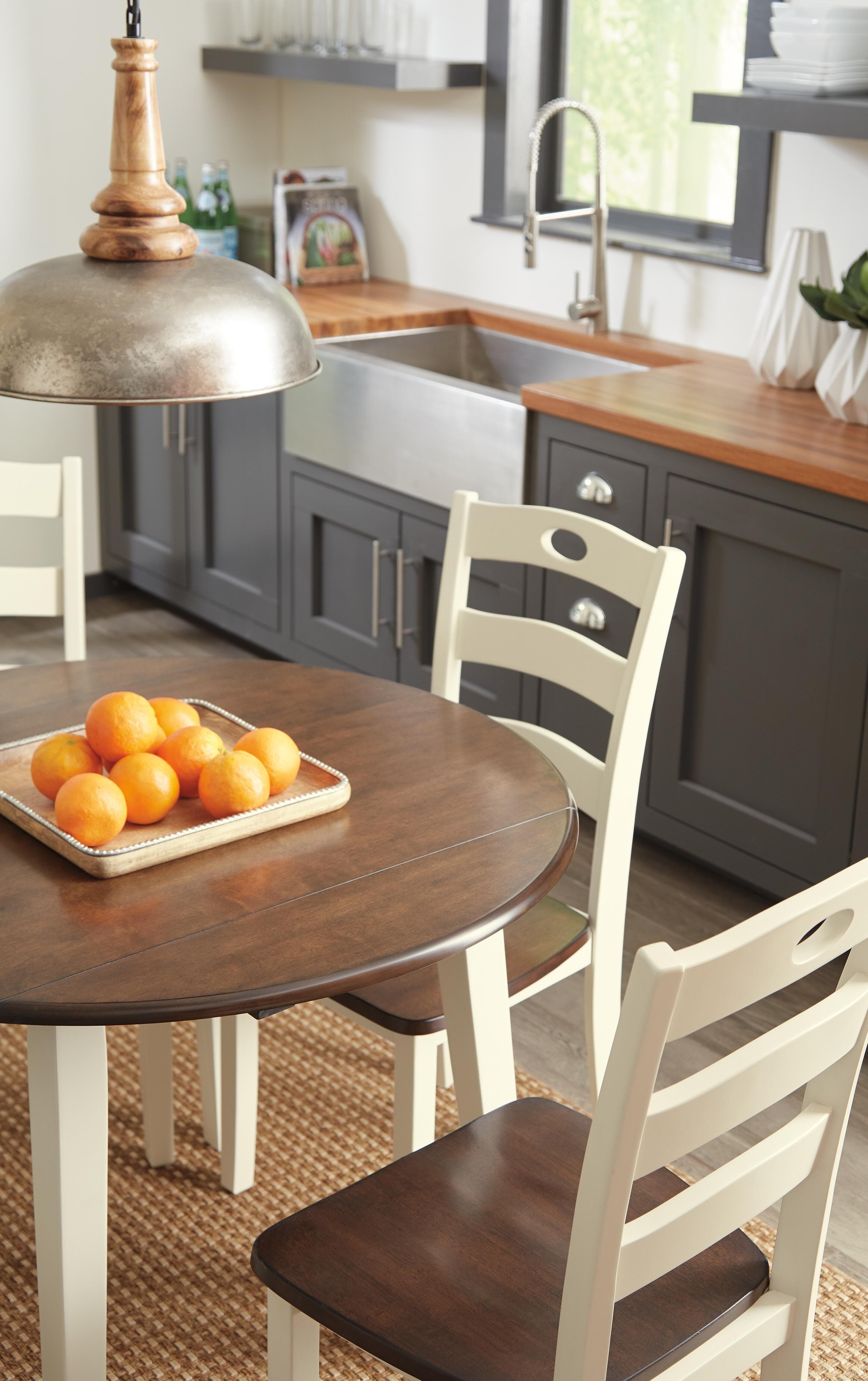 Woodanville Dining Drop Leaf Table — Brown/Beige & White — view 5