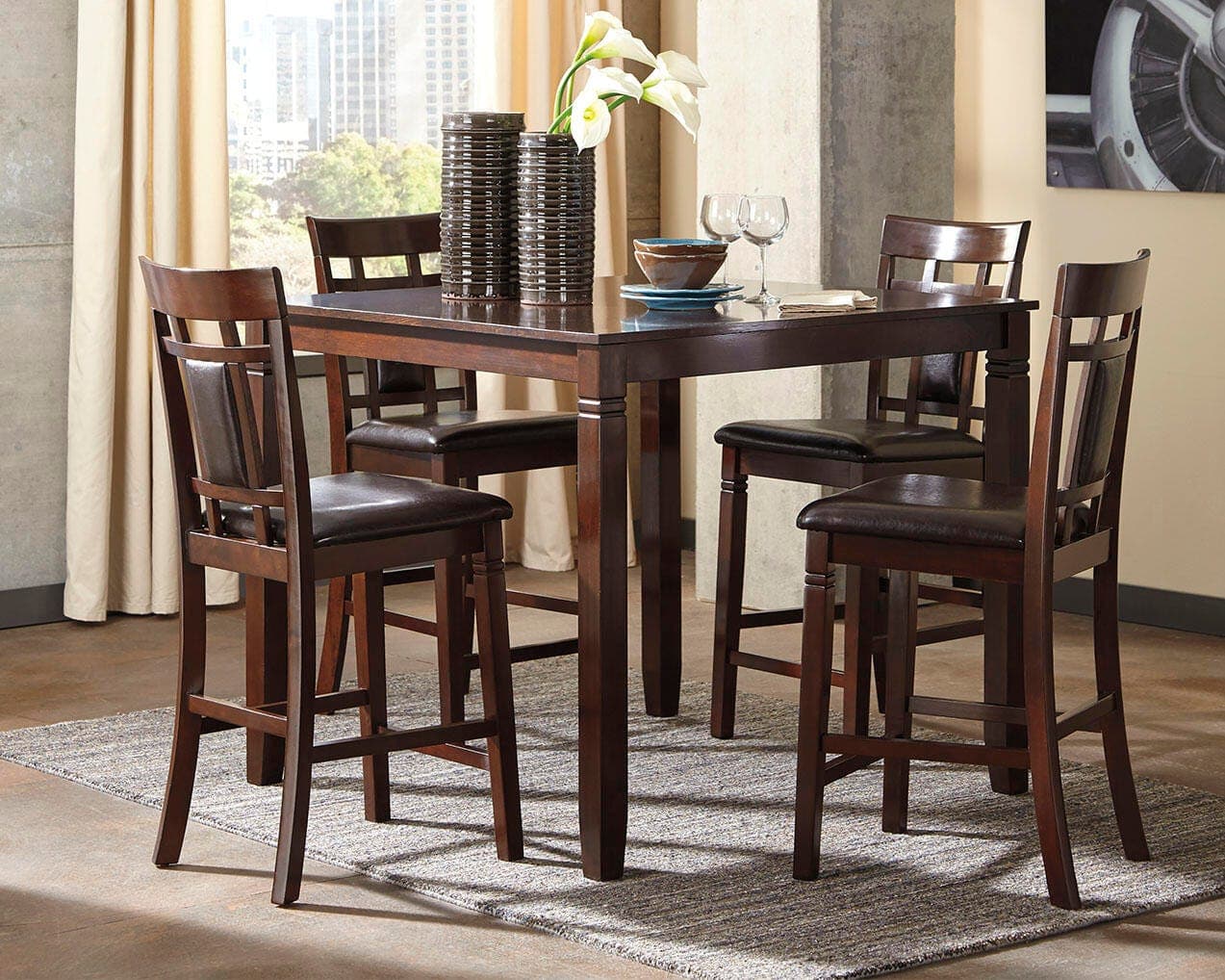 Bennox Counter Height Dining Table and Bar Stools (Set of 5) — Brown/Beige — view 2