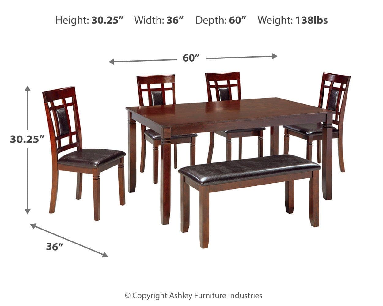 Bennox Dining Table and Chairs with Bench (Set of 6) — Brown/Beige — view 4