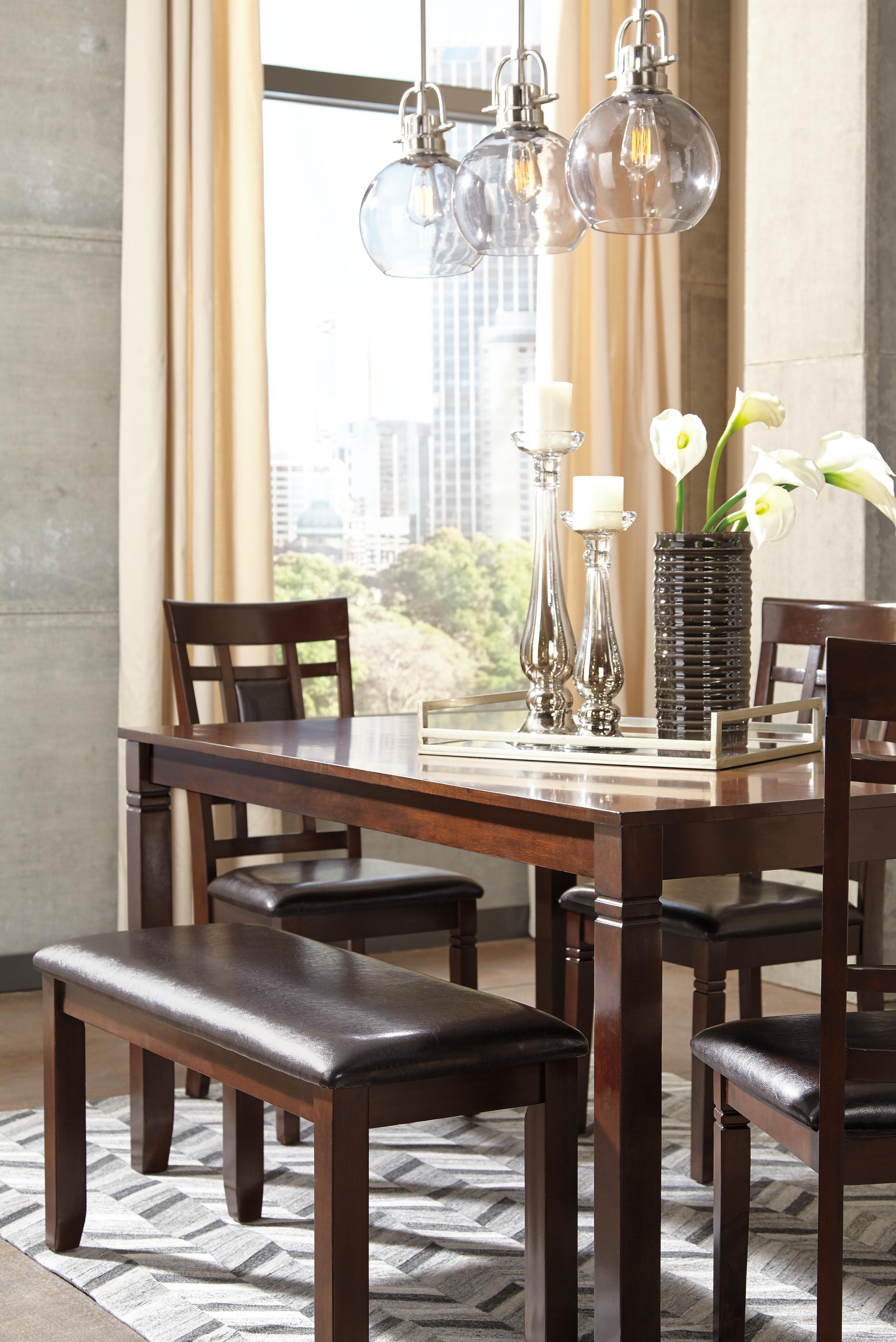 Bennox Dining Table and Chairs with Bench (Set of 6) — Brown/Beige — view 3
