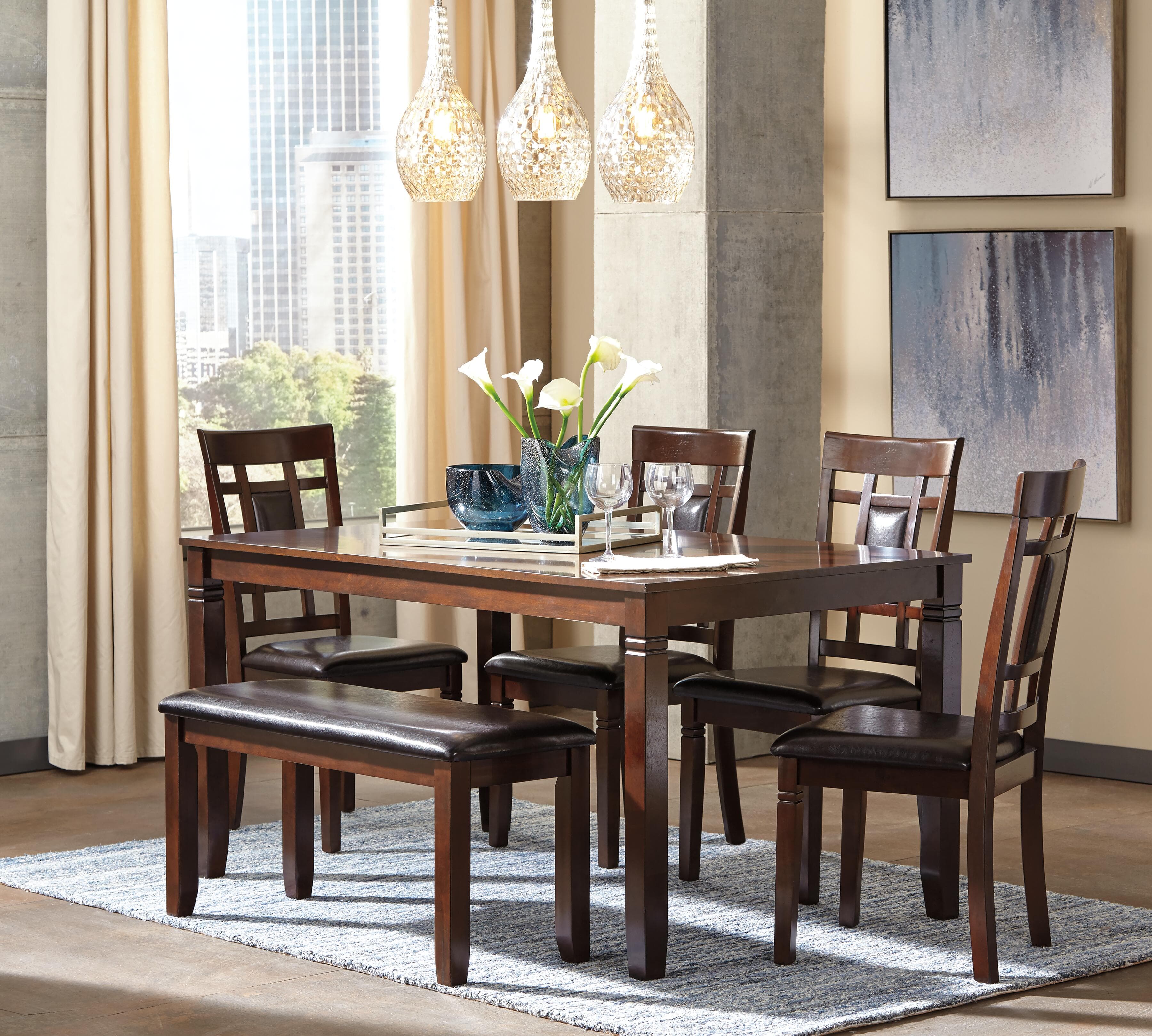 Bennox Dining Table and Chairs with Bench (Set of 6) — Brown/Beige — view 5