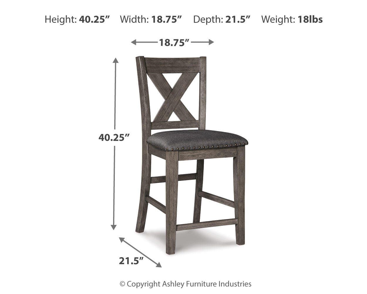 Caitbrook Counter Height Upholstered Bar Stool — Black/Gray — view 4