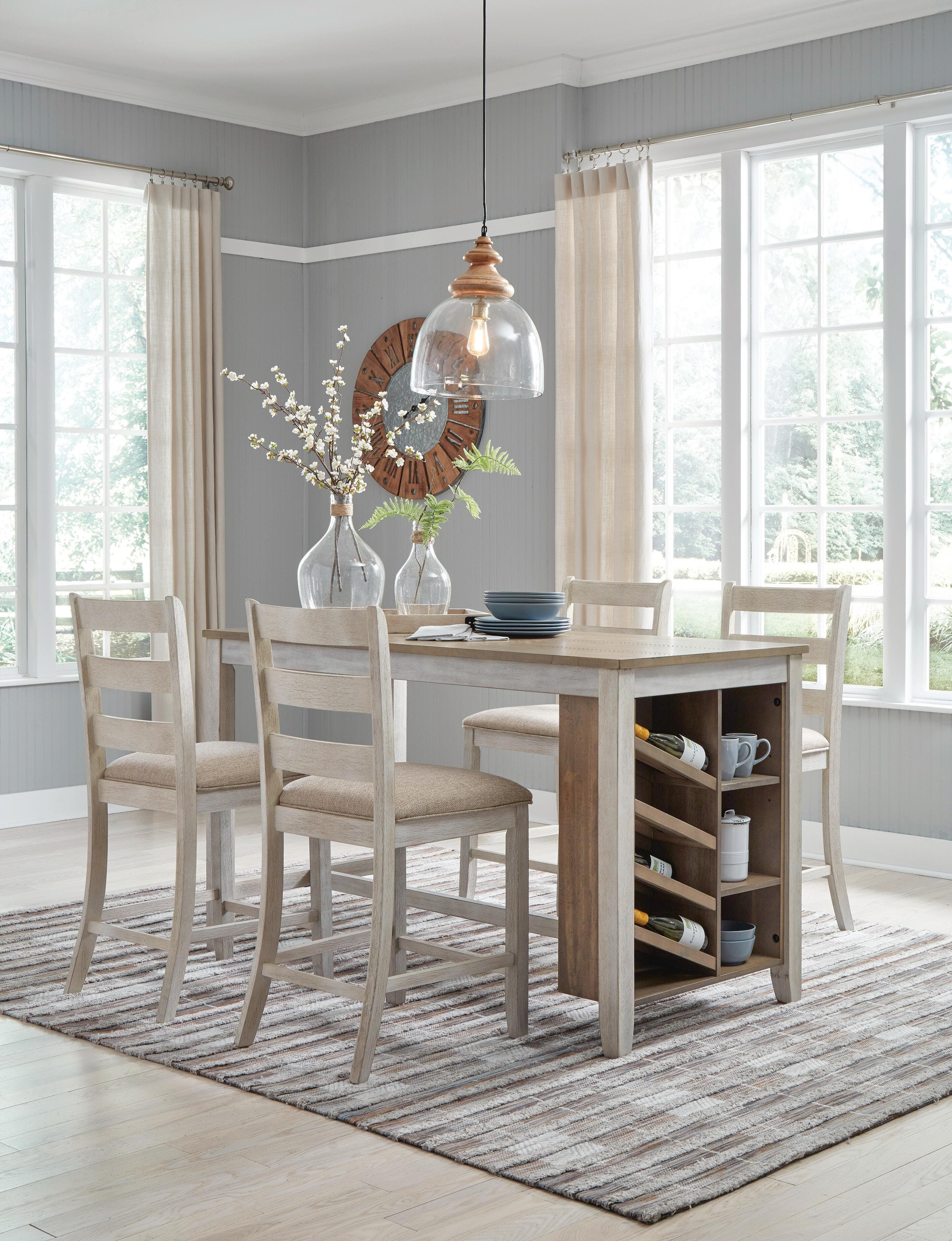Skempton Counter Height Dining Table — White & Brown/Beige — view 7