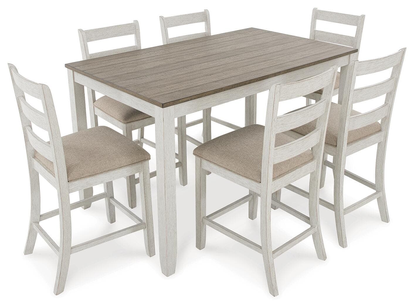 Skempton Counter Height Dining Table and Bar Stools (Set of 7) — White & Brown/Beige — view 4