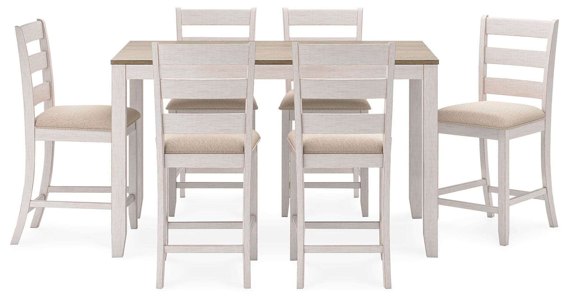 Skempton Counter Height Dining Table and Bar Stools (Set of 7) — White & Brown/Beige — view 3