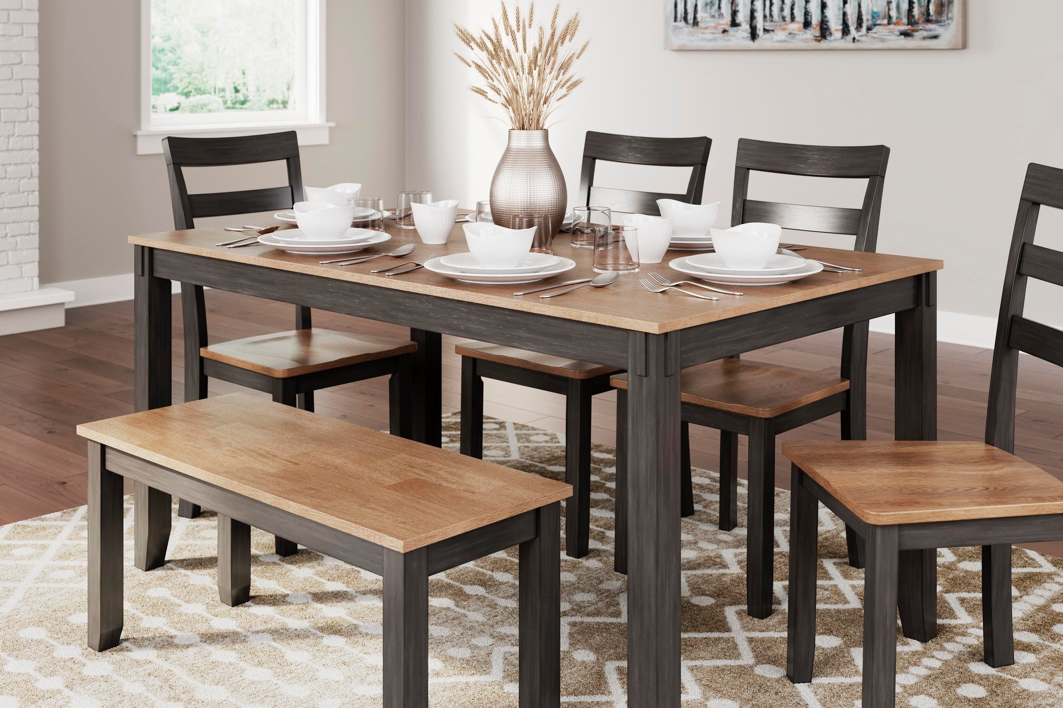 Gesthaven Dining Table with 4 Chairs and Bench (Set of 6) — Brown/Beige — view 5
