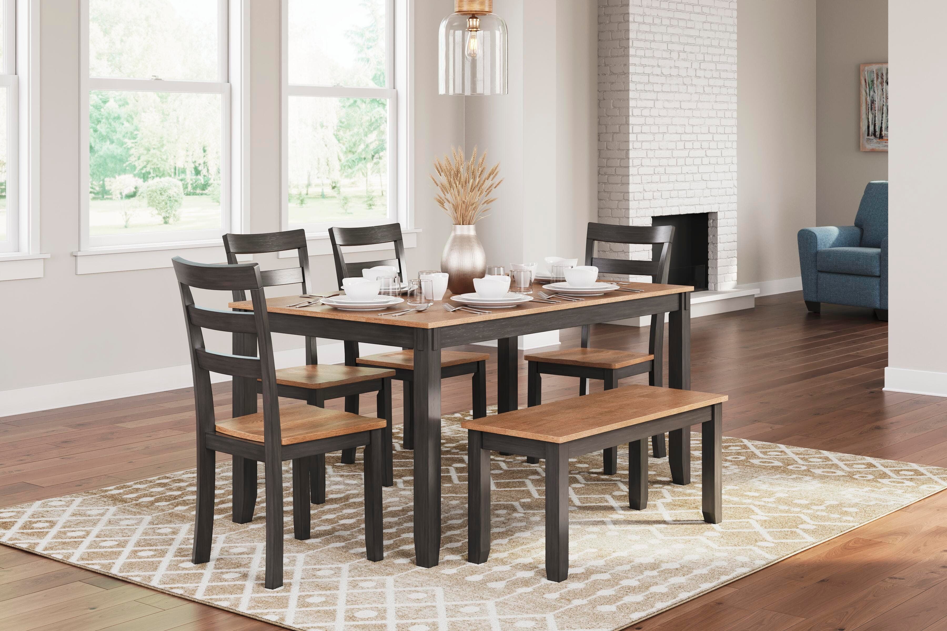 Gesthaven Dining Table with 4 Chairs and Bench (Set of 6) — Brown/Beige — view 2