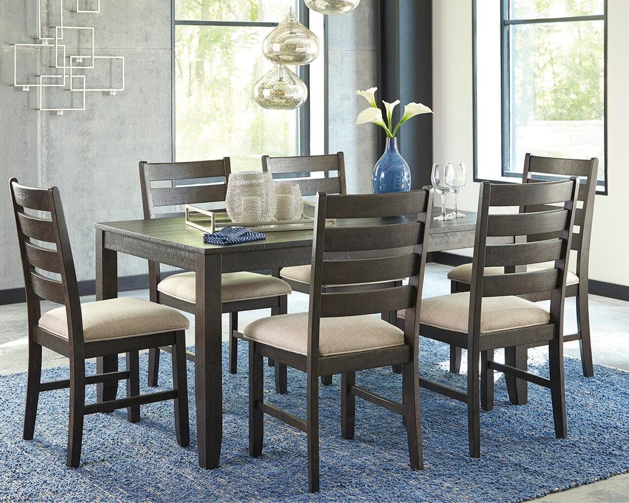 Rokane Dining Table and Chairs (Set of 7) — Brown/Beige — view 2