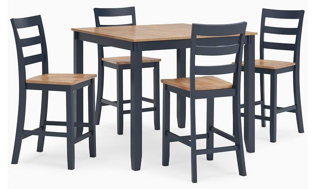 Gesthaven Counter Height Dining Table and 4 Barstools (Set of 5) — Blue & Brown/Beige — Elite Furniture Cincinnati