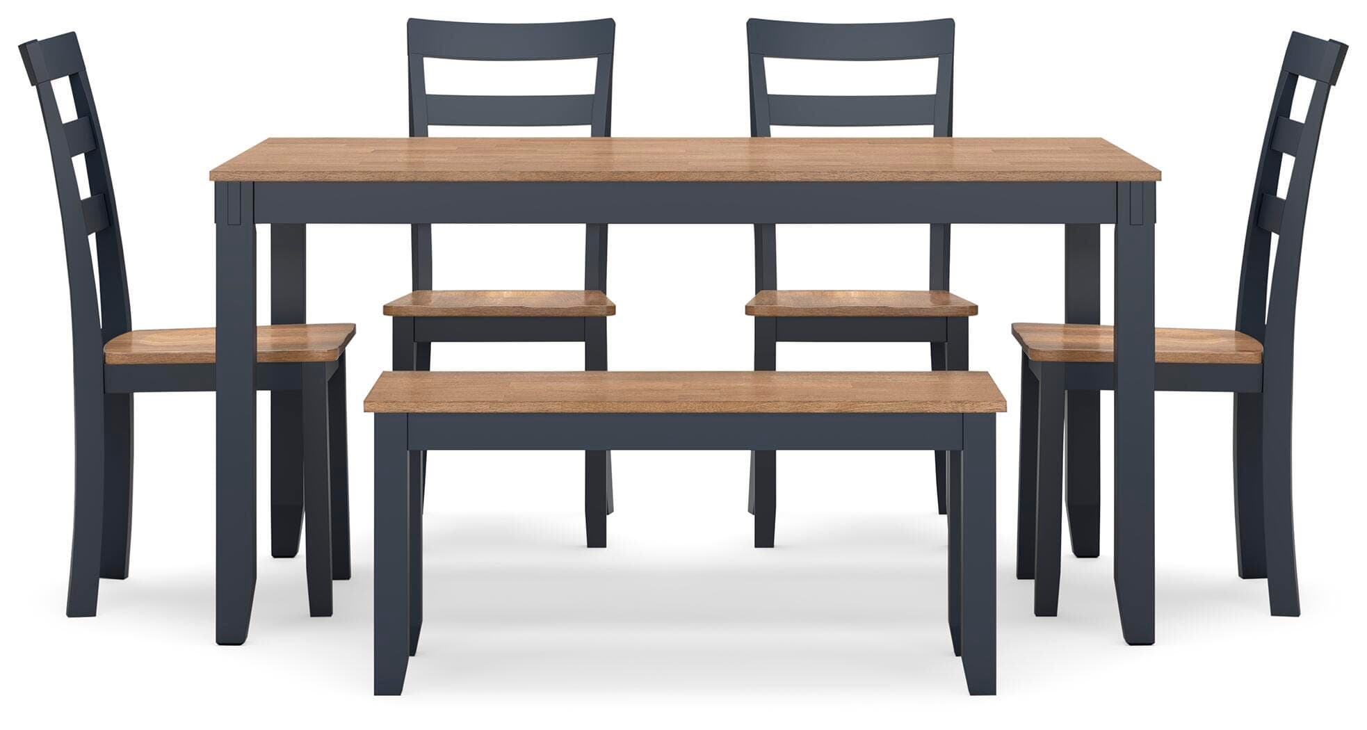 Gesthaven Dining Table with 4 Chairs and Bench (Set of 6) — Blue & Brown/Beige — view 3