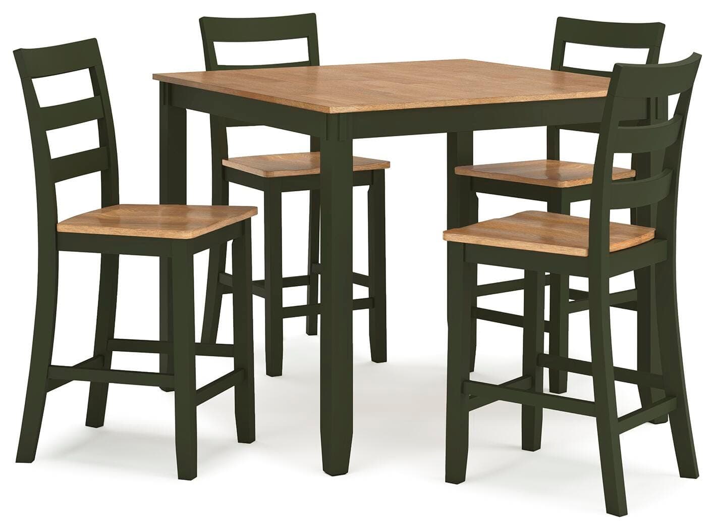 Gesthaven Counter Height Dining Table and 4 Barstools (Set of 5) — Brown/Beige & Green — Elite Furniture Cincinnati