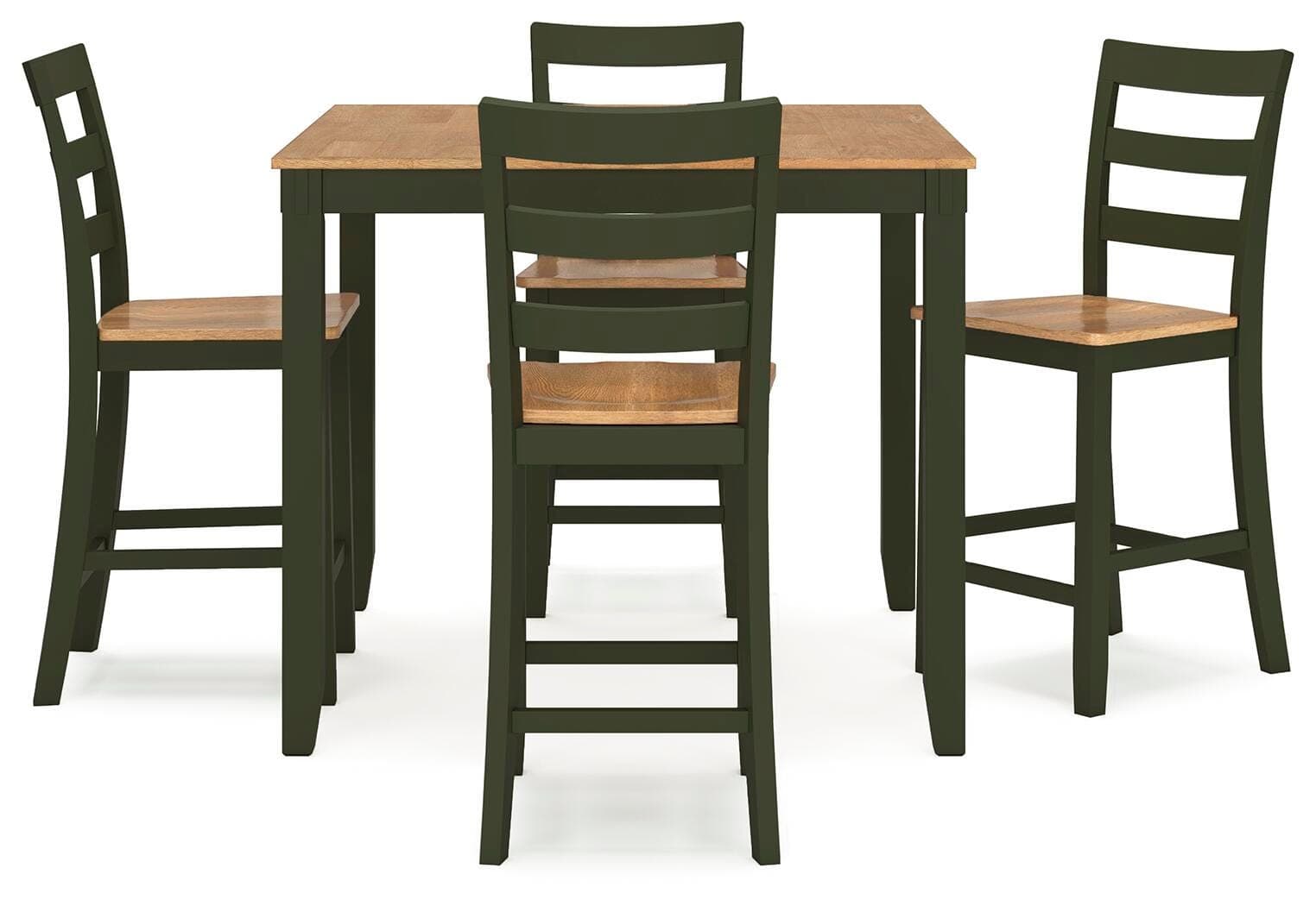 Gesthaven Counter Height Dining Table and 4 Barstools (Set of 5) — Brown/Beige & Green — view 3