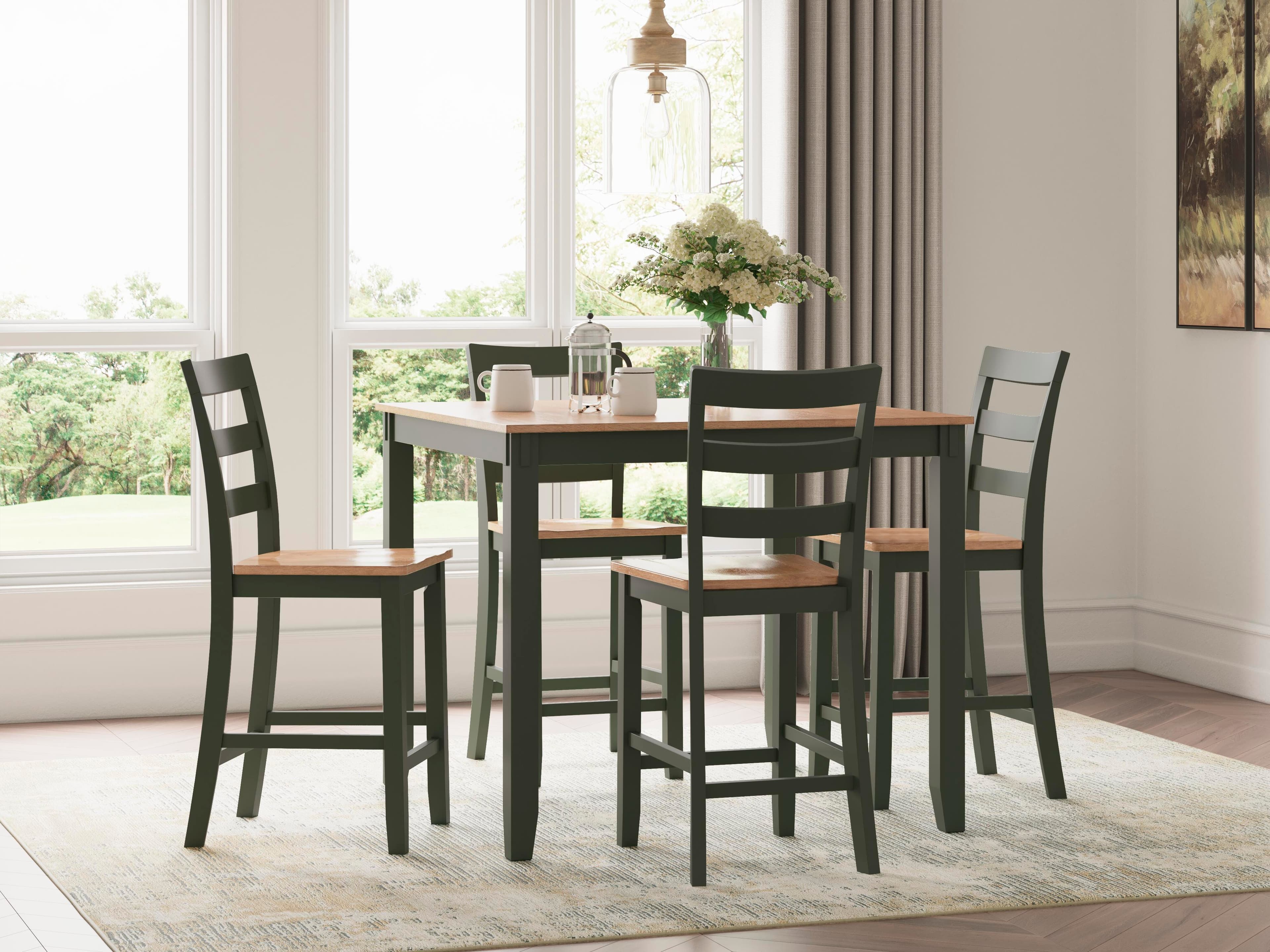 Gesthaven Counter Height Dining Table and 4 Barstools (Set of 5) — Brown/Beige & Green — view 2