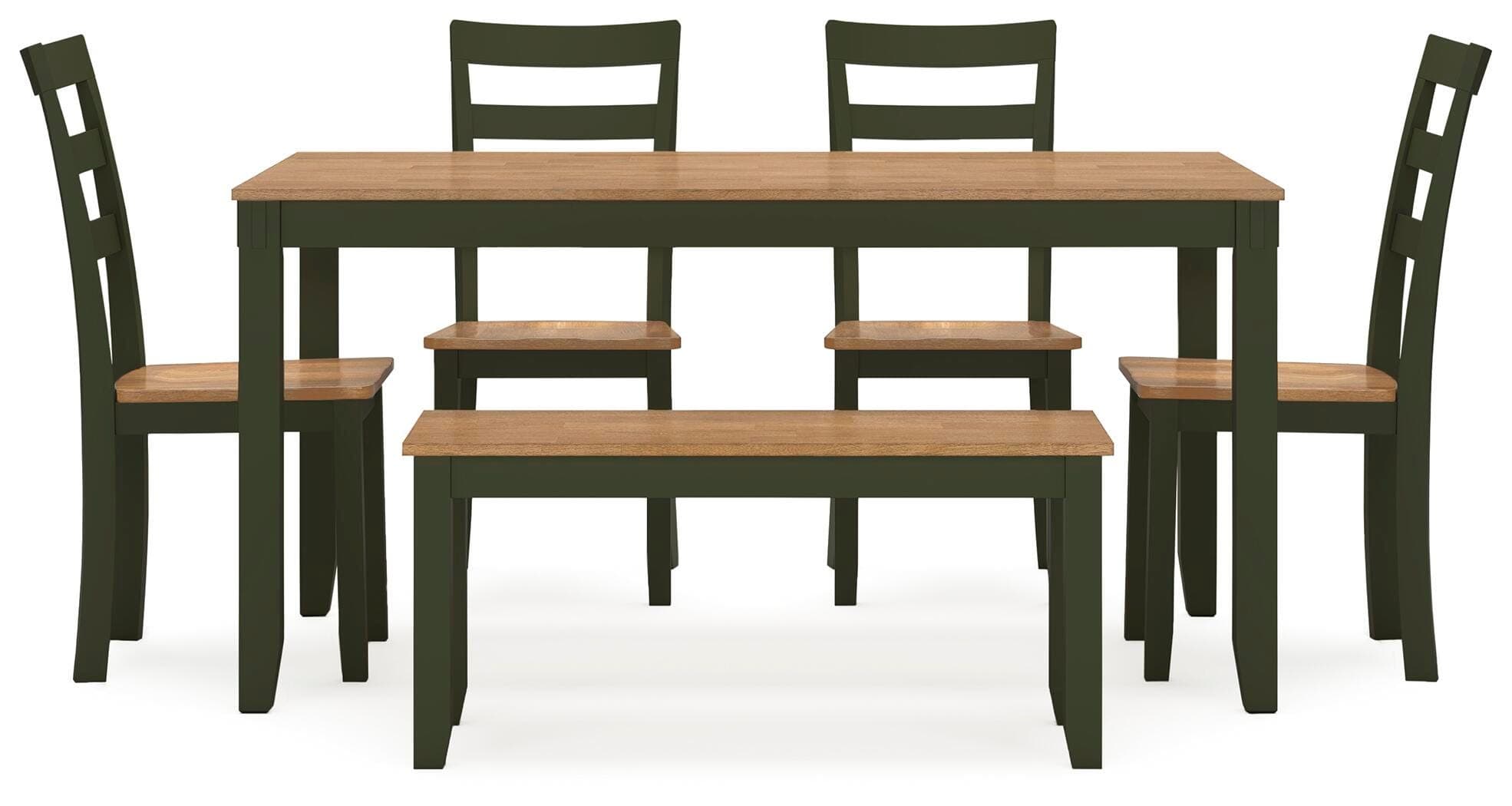 Gesthaven Dining Table with 4 Chairs and Bench (Set of 6) — Brown/Beige & Green — view 3