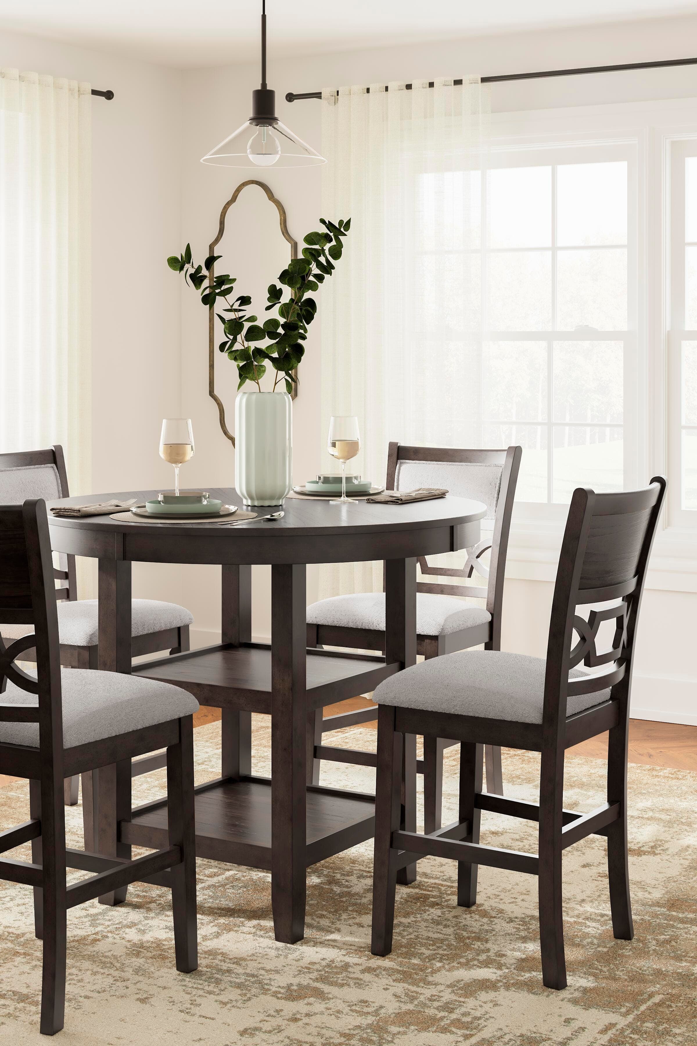 Langwest Counter Height Dining Table and 4 Barstools (Set of 5) — Brown/Beige — view 5