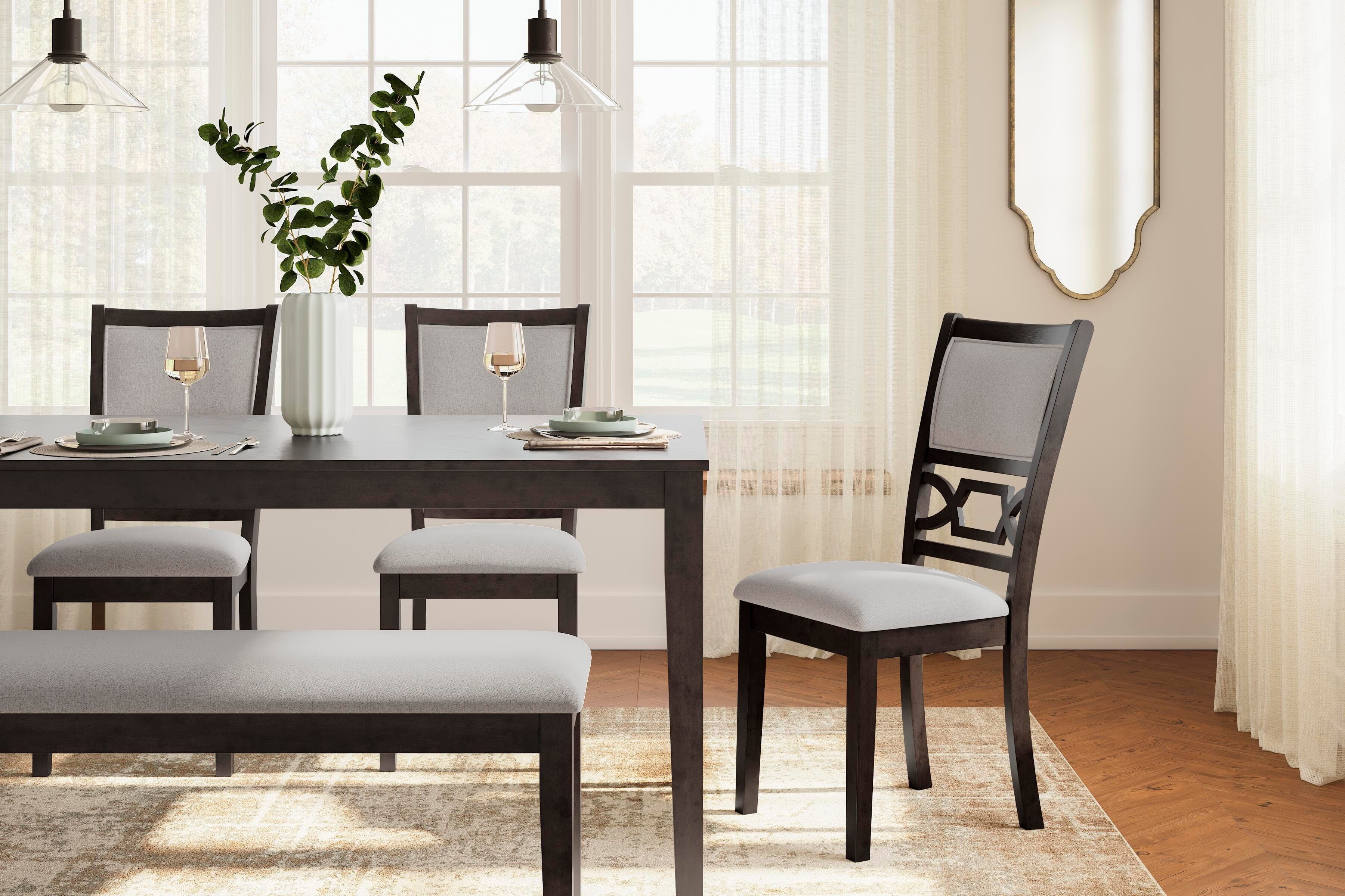 Langwest Dining Table and 4 Chairs and Bench (Set of 6) — Brown/Beige — view 5