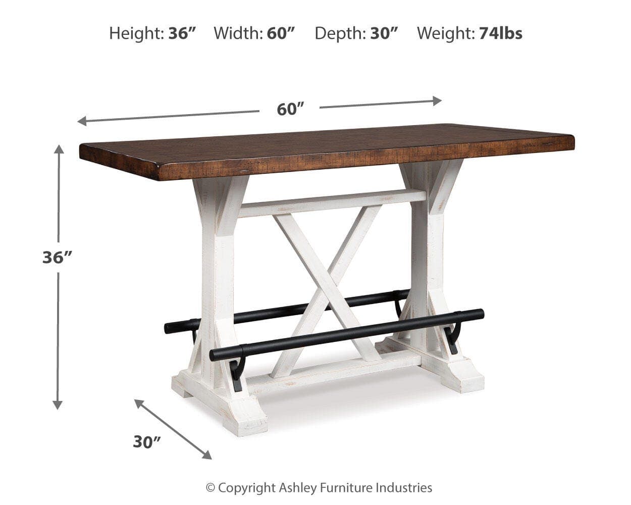 Valebeck Counter Height Dining Table — White & Brown/Beige — view 4