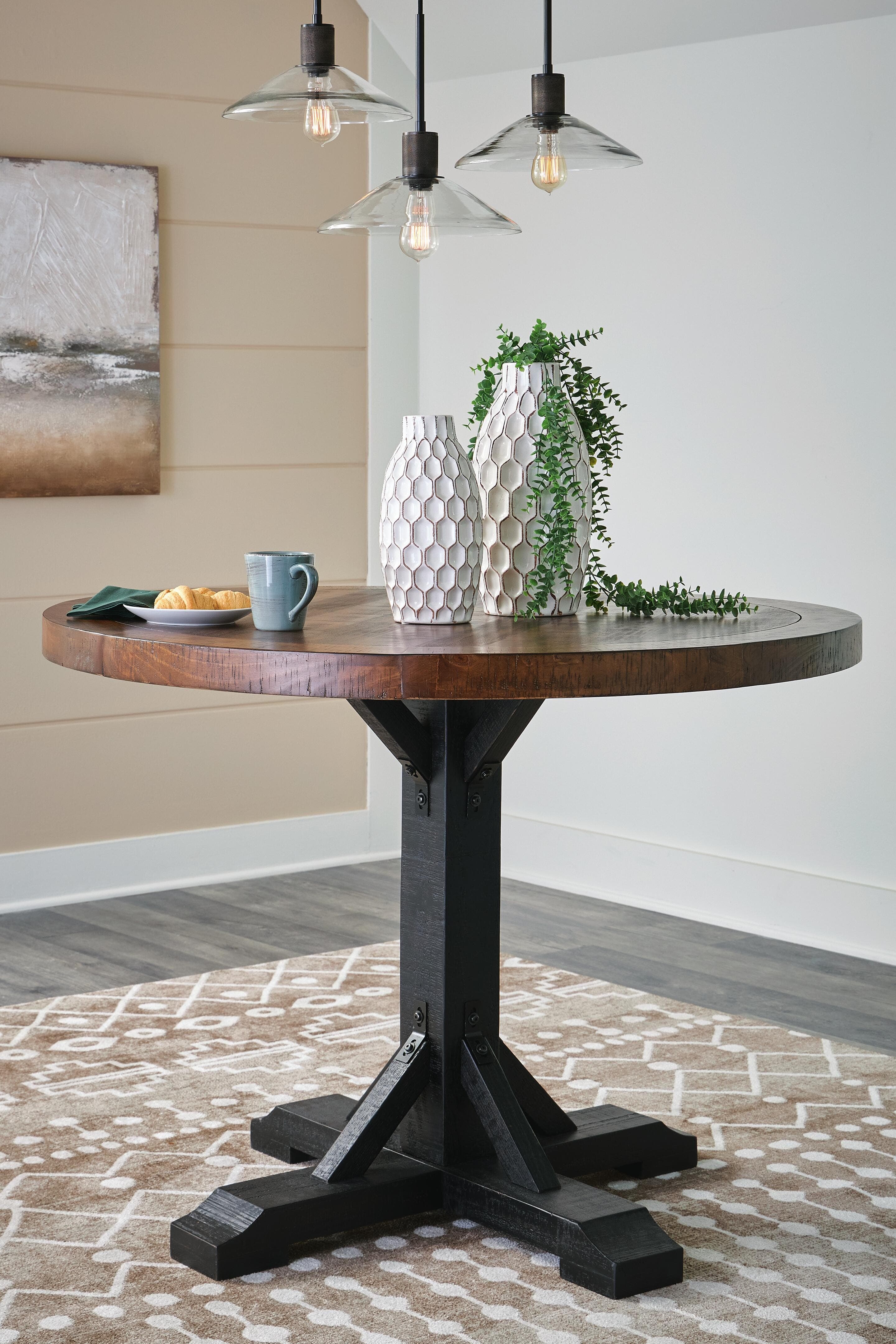 Valebeck Counter Height Dining Table — White & Brown/Beige — view 2