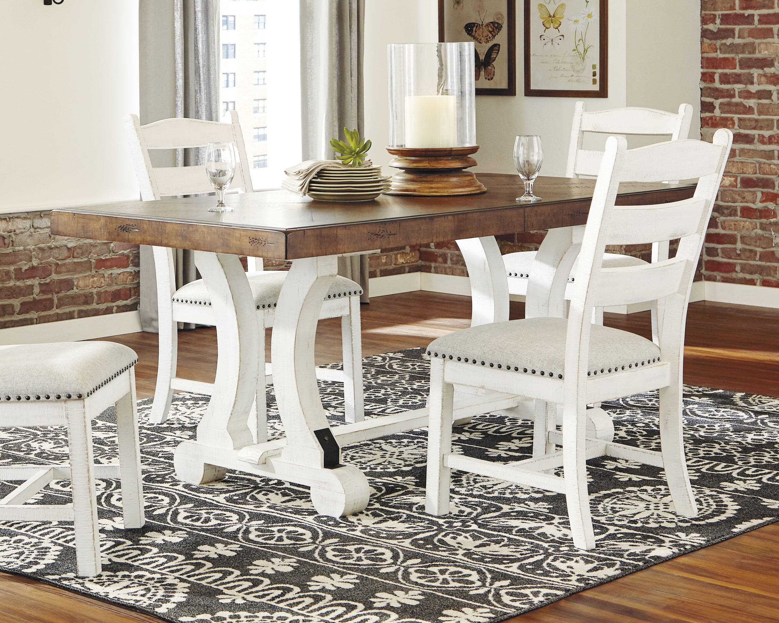 Valebeck Dining Table — White & Brown/Beige — view 2