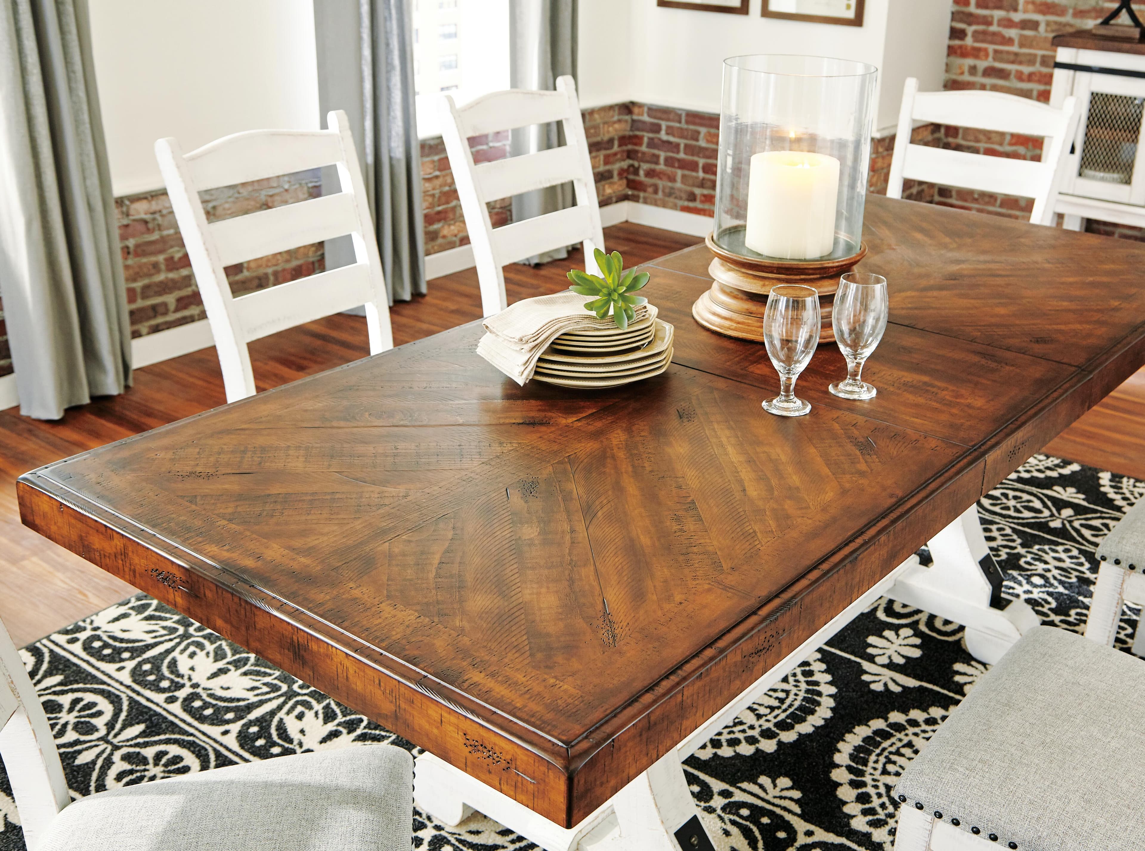 Valebeck Dining Table — White & Brown/Beige — view 5