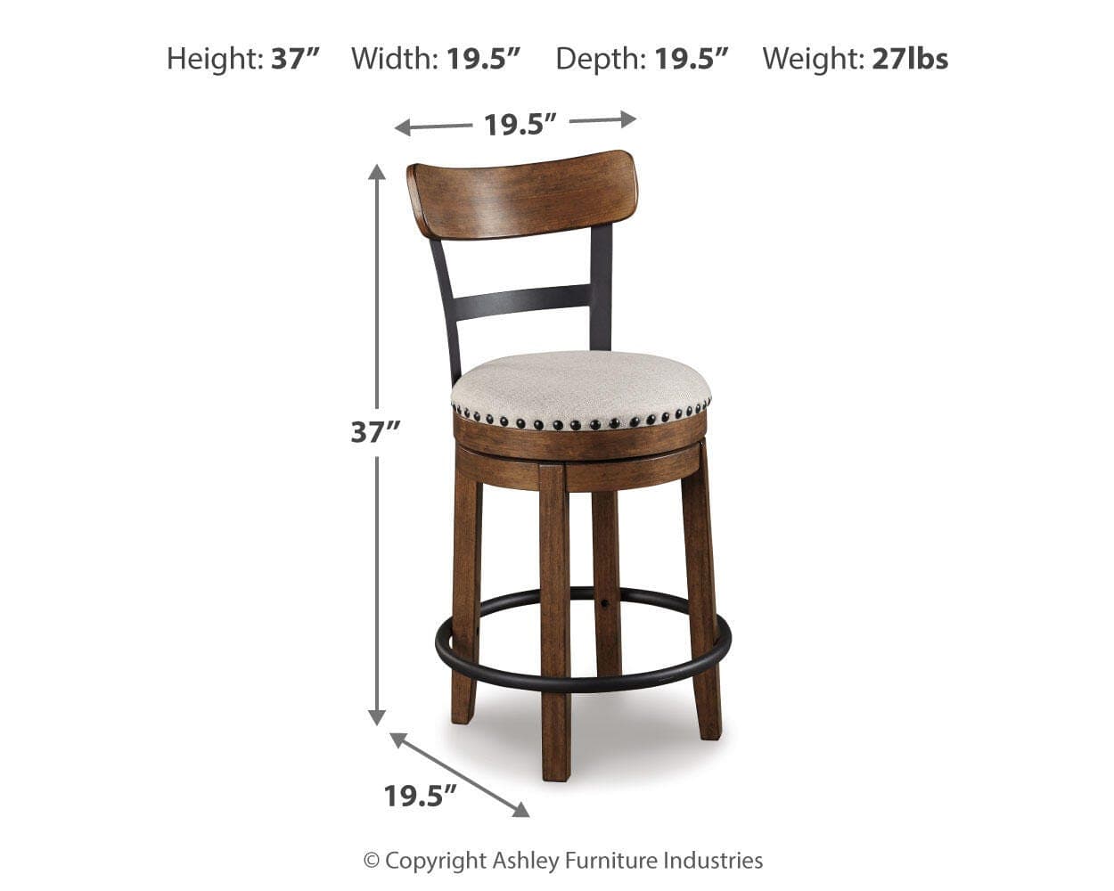 Valebeck Counter Height Bar Stool — Black/Gray & Brown/Beige — view 4