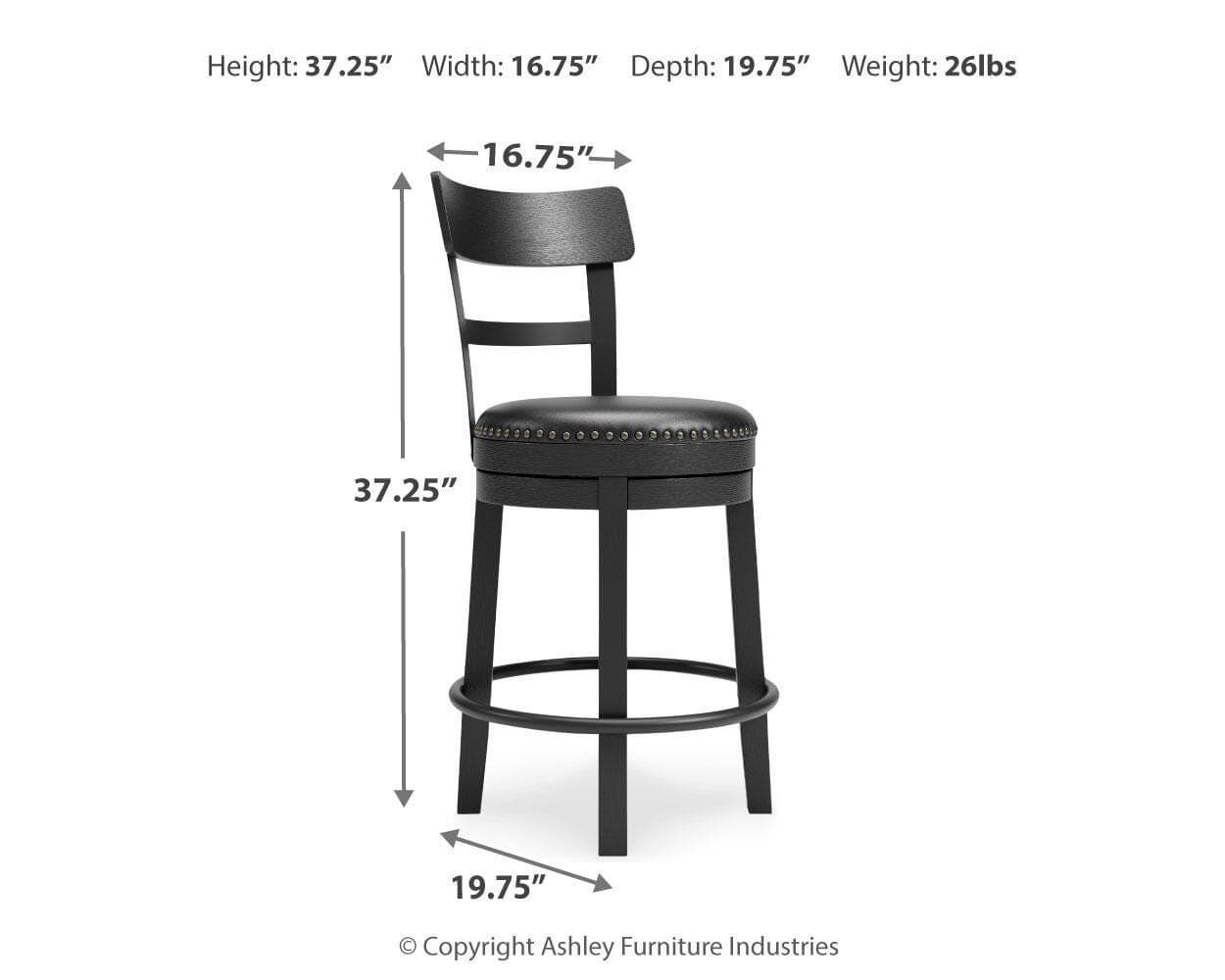Valebeck Counter Height Bar Stool — Black/Gray — view 4