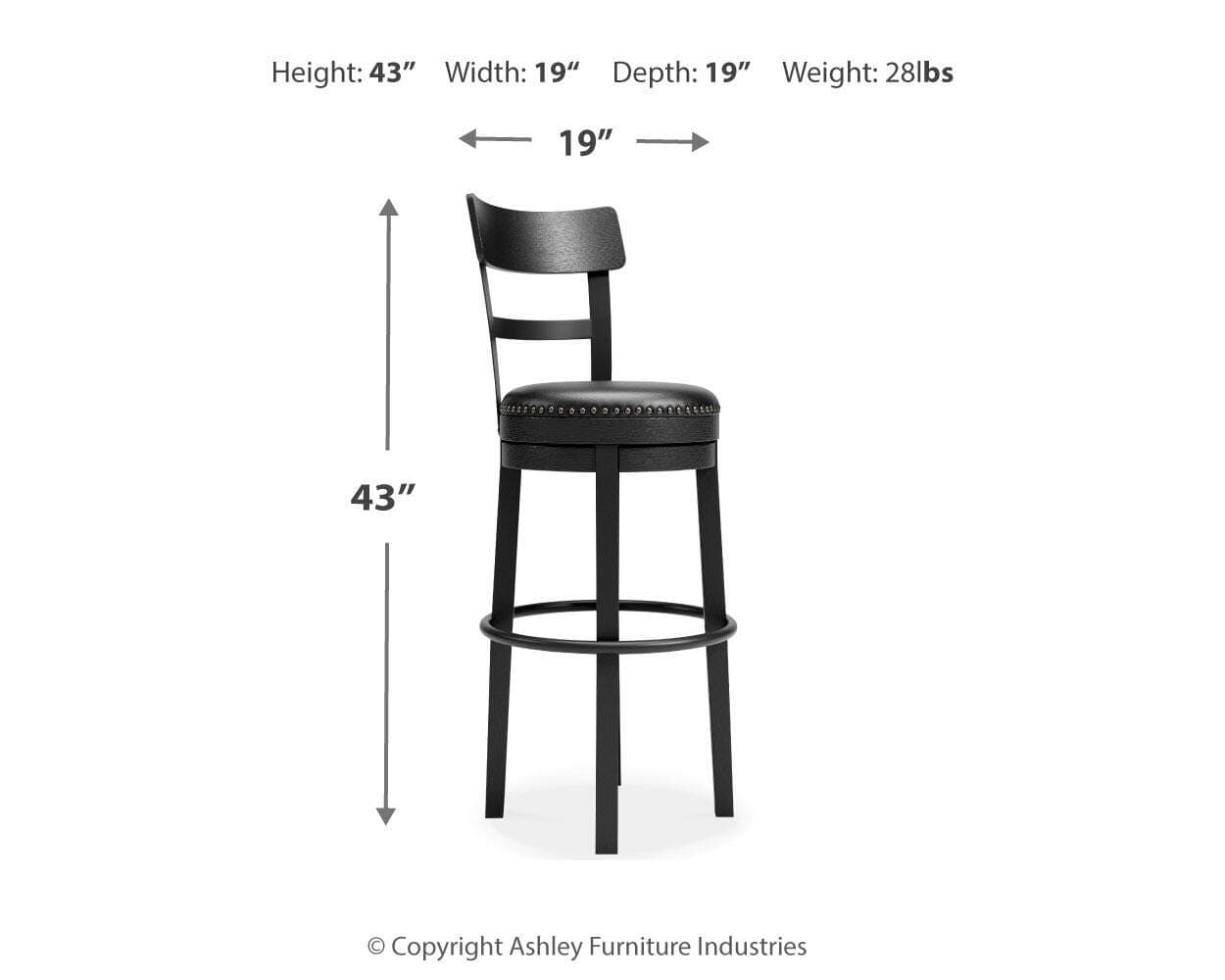 Valebeck Bar Height Bar Stool — Black/Gray — view 4
