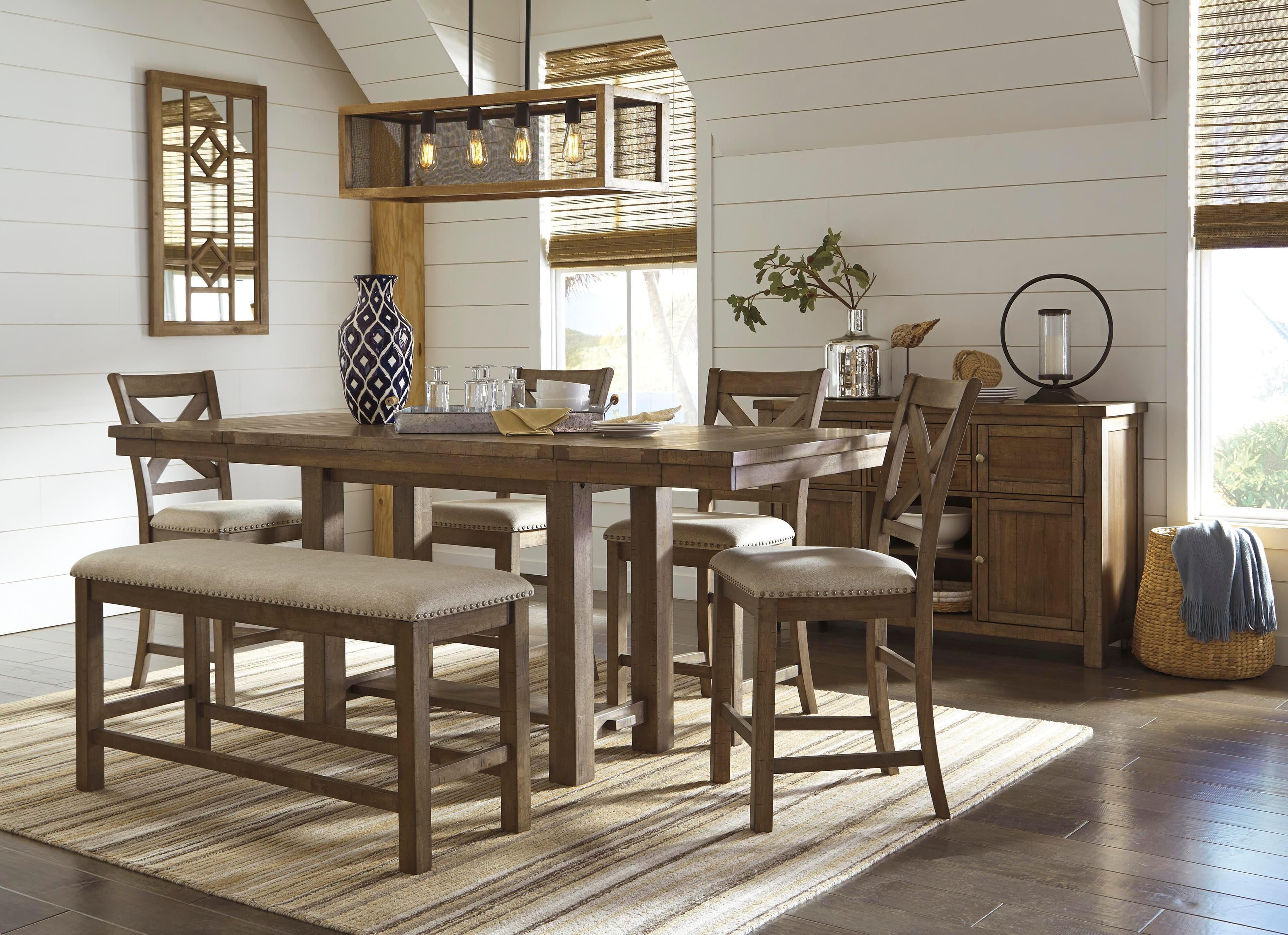 Moriville Counter Height Dining Bench — Brown/Beige — view 4