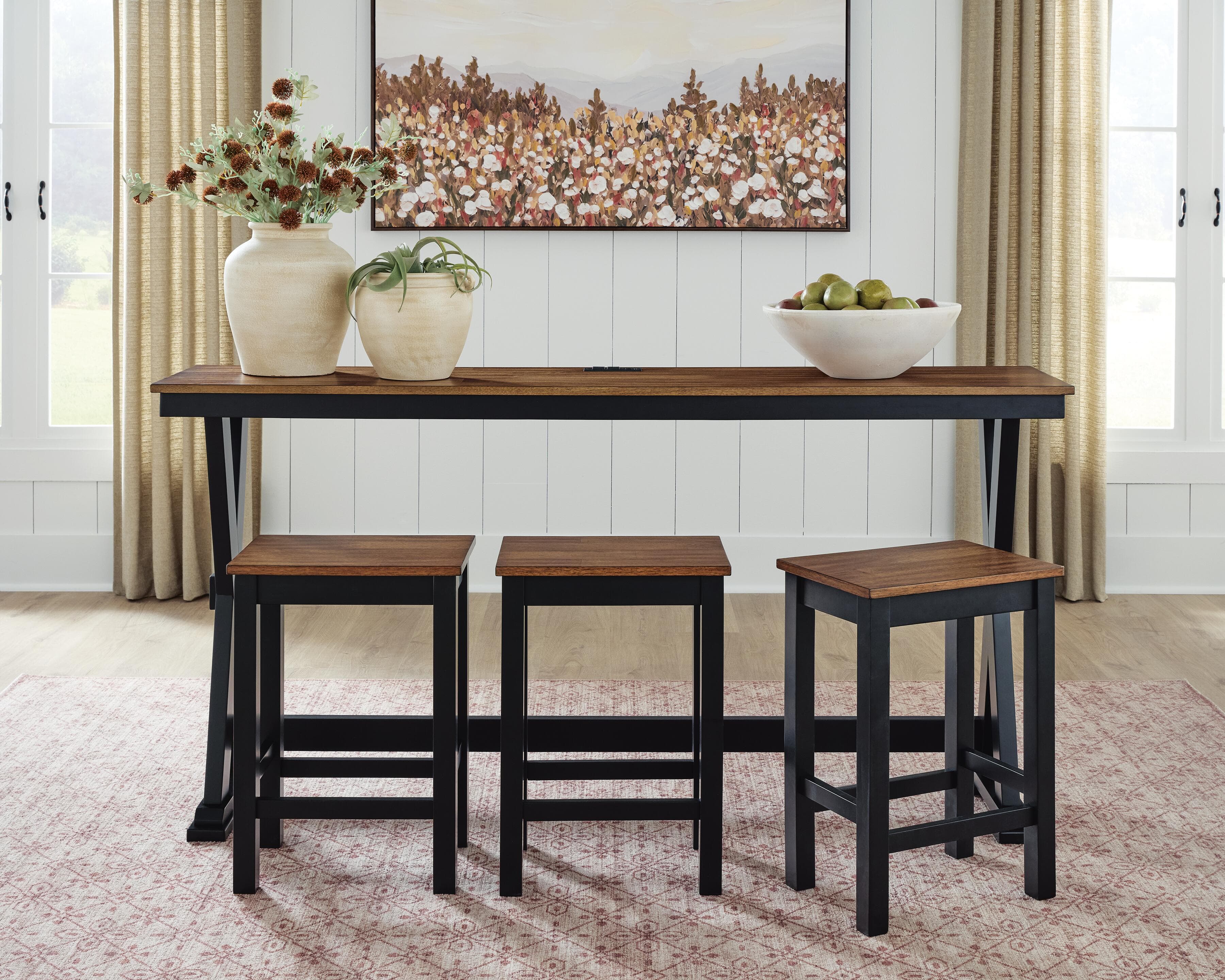 Wildenauer Counter Height Dining Table and 3 Barstools Set — Black/Gray & Brown/Beige — view 2