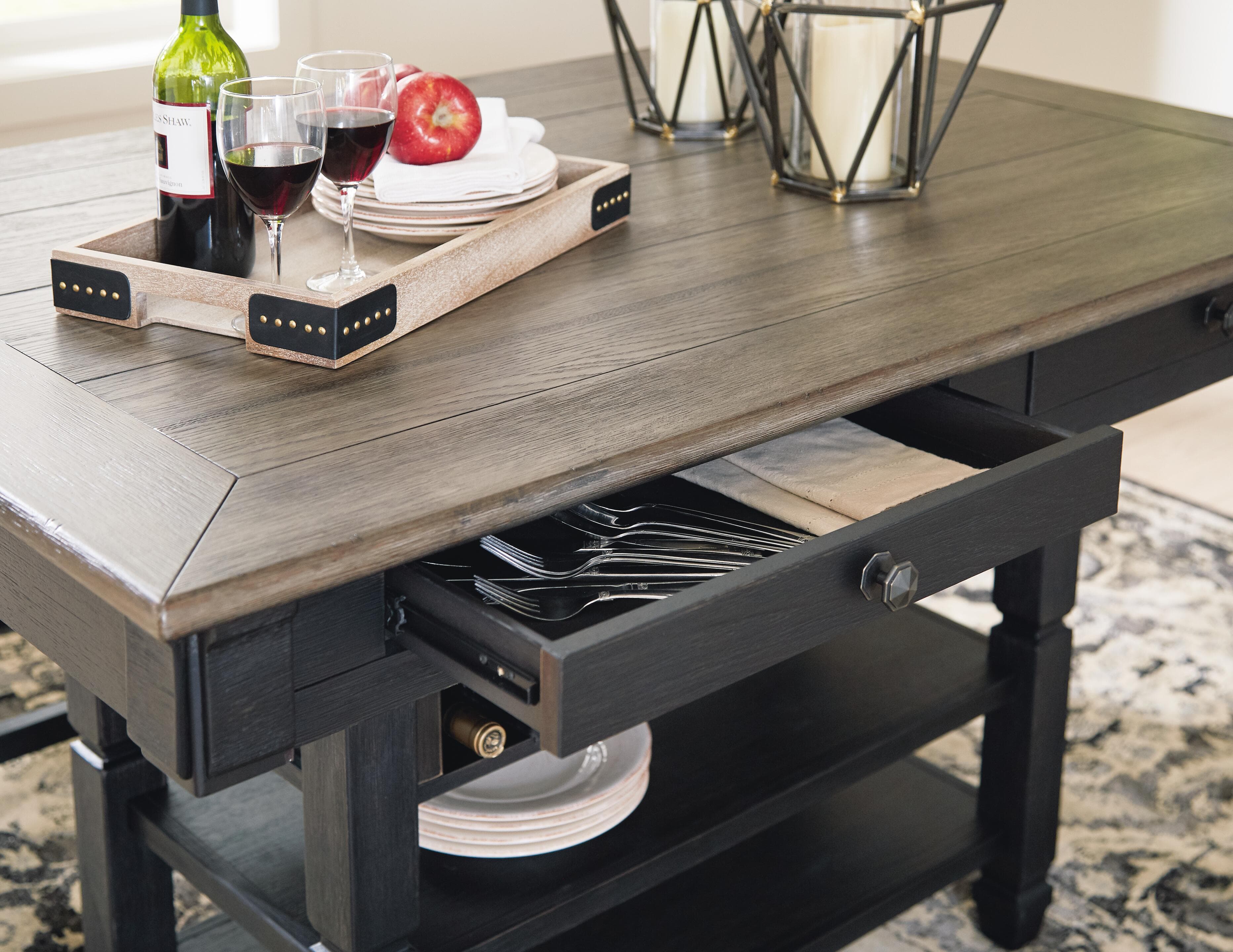Tyler Creek Counter Height Dining Table — Black/Gray & Brown/Beige — view 3