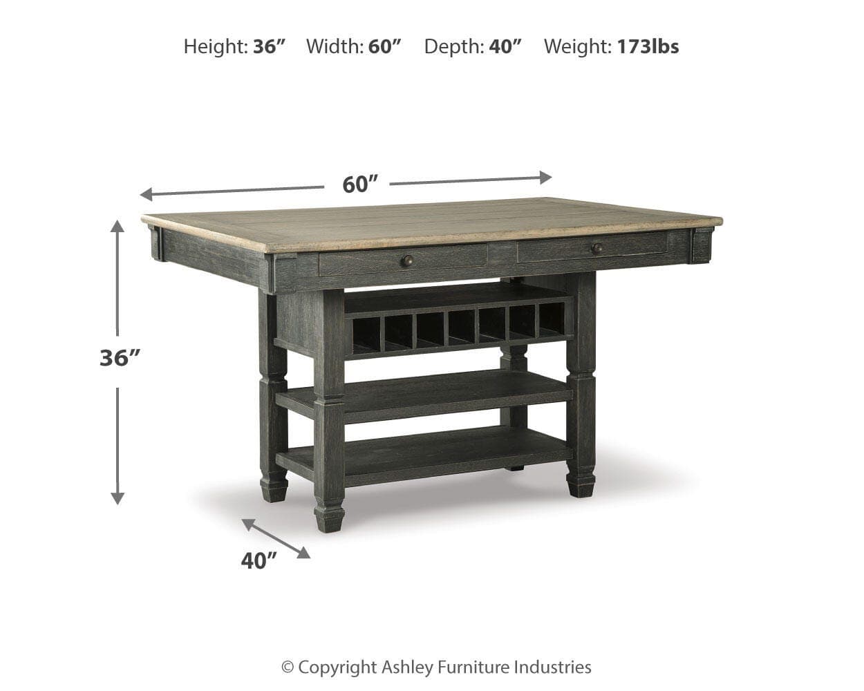 Tyler Creek Counter Height Dining Table — Black/Gray & Brown/Beige — view 4
