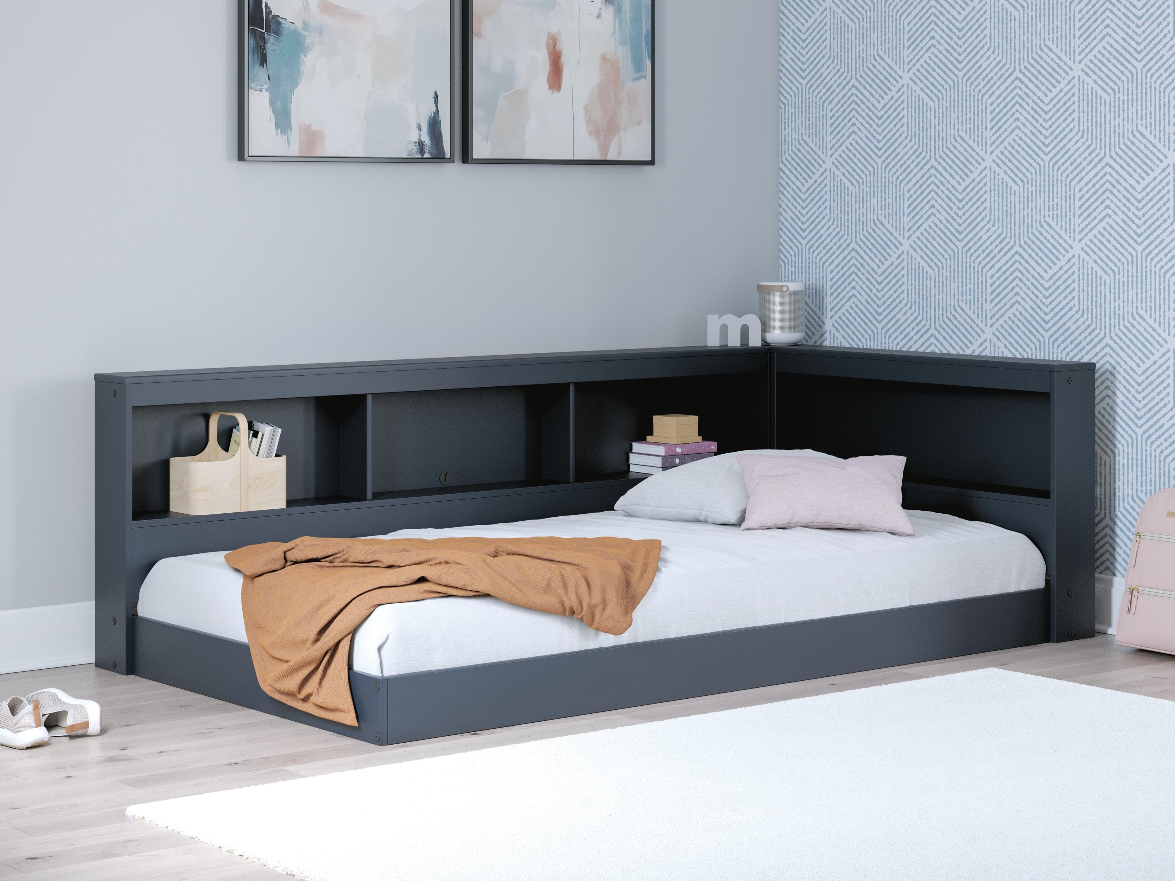 Simmenfort Twin Bookcase Storage Bed — Blue — view 2