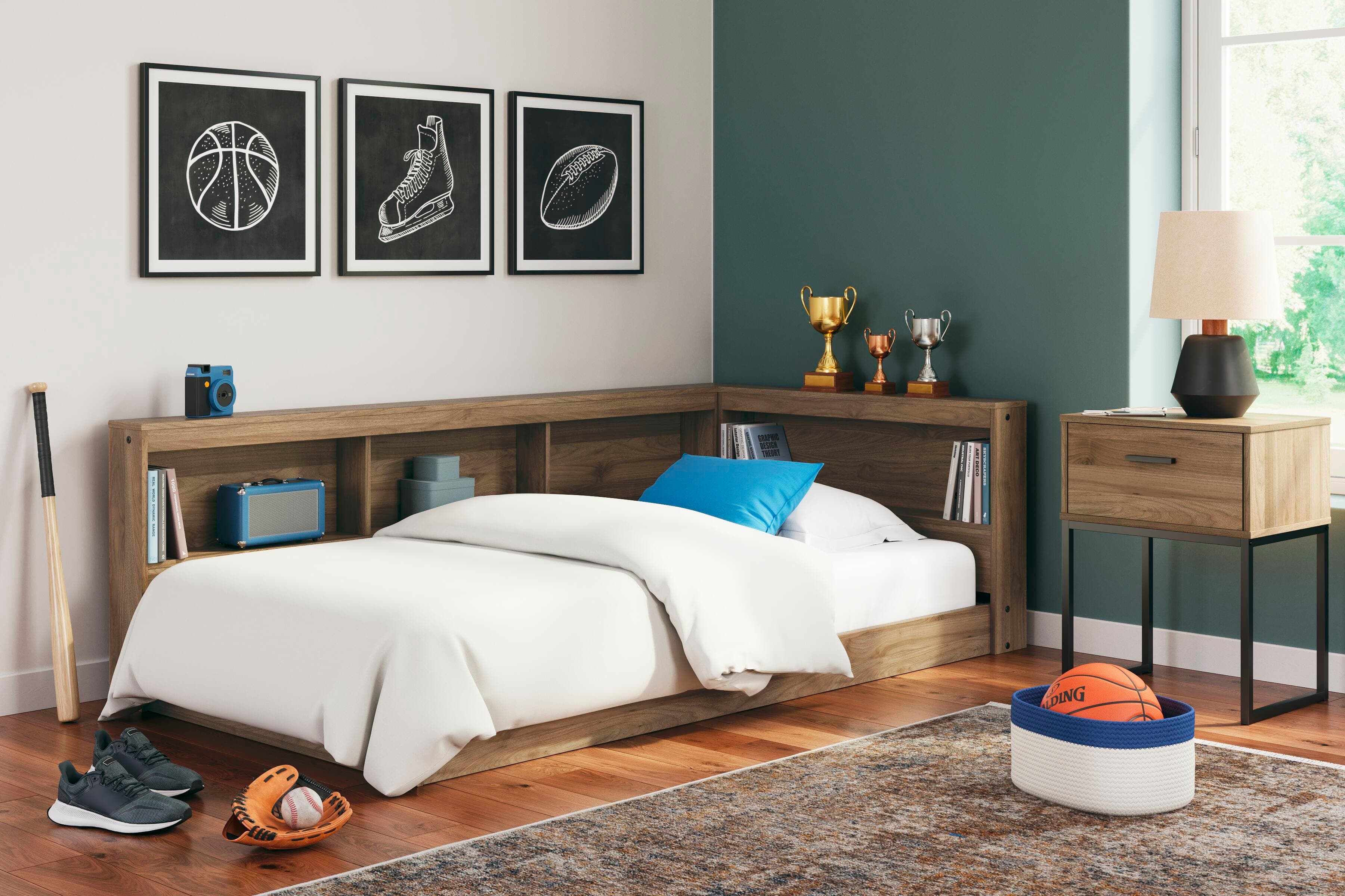 Deanlow Twin Bookcase Storage Bed — Brown/Beige — view 2