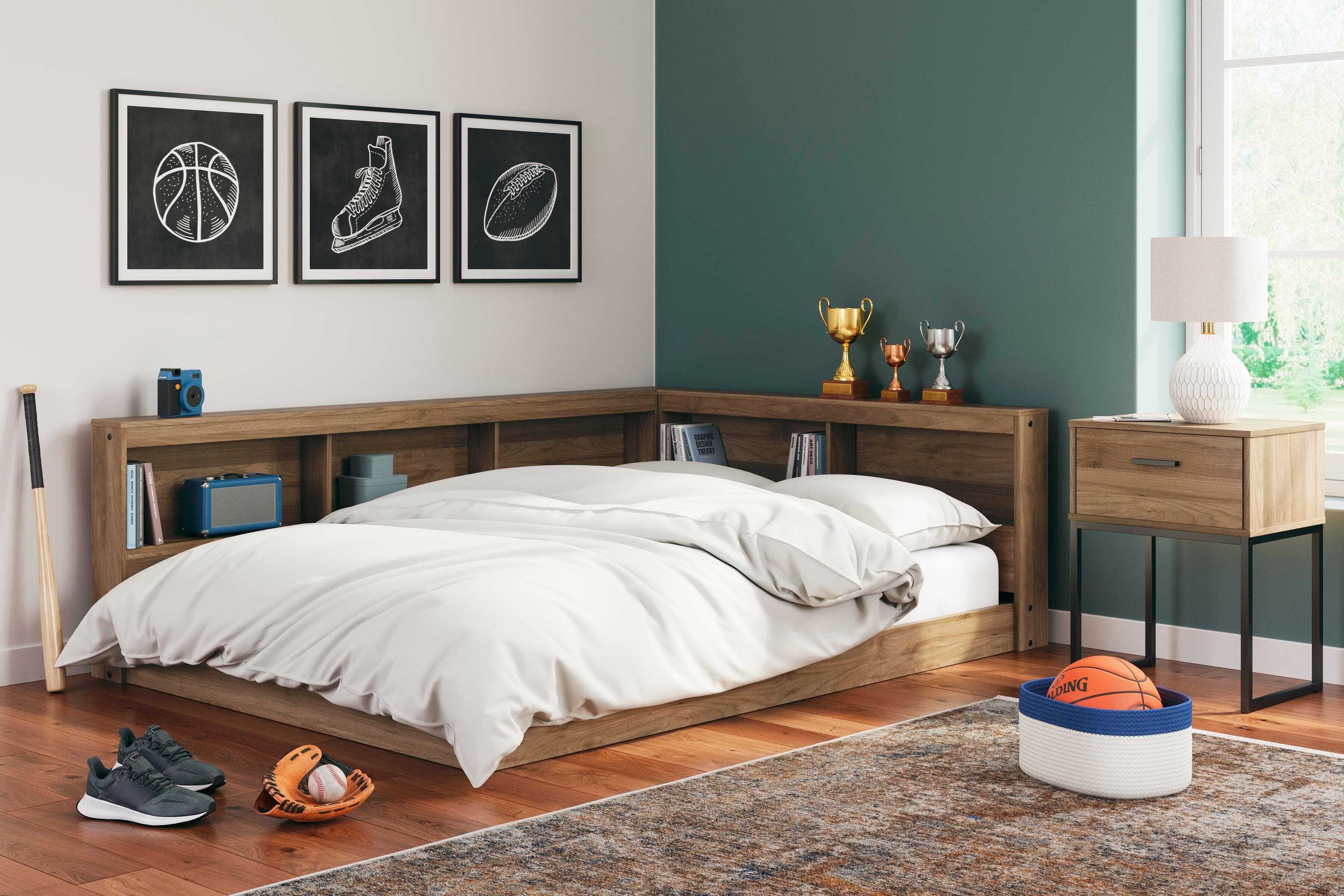 Deanlow Full Bookcase Storage Bed — Brown/Beige — view 2