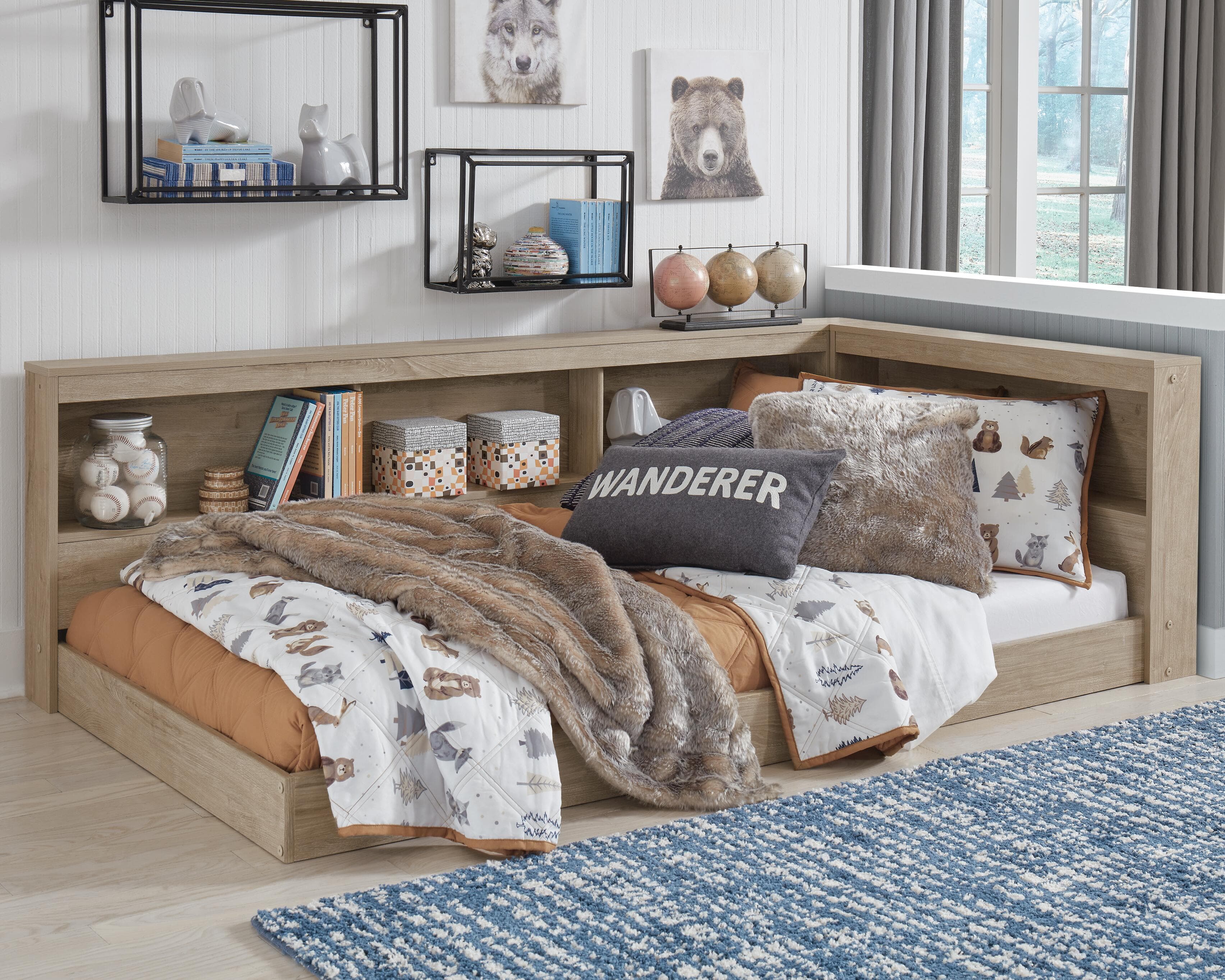 Oliah Twin Bookcase Storage Bed — Natural — view 2