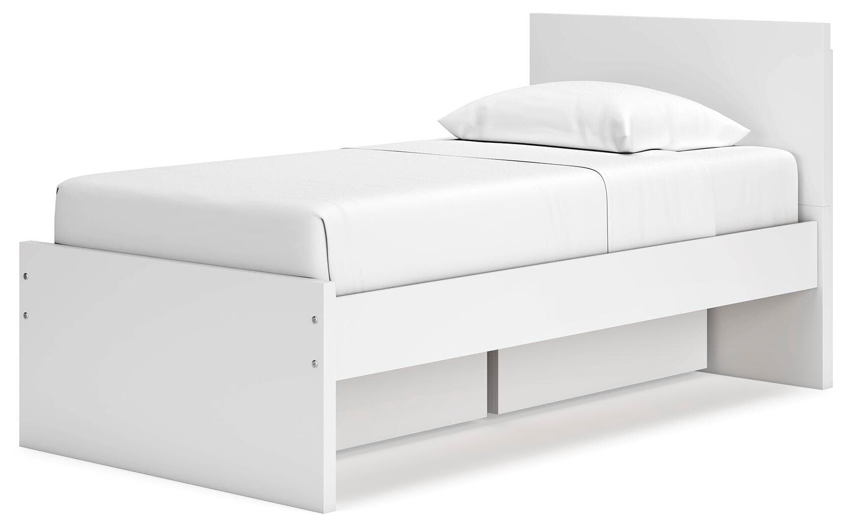 Onita Twin Panel Platform Bed with 1 Side Storage — White — view 4