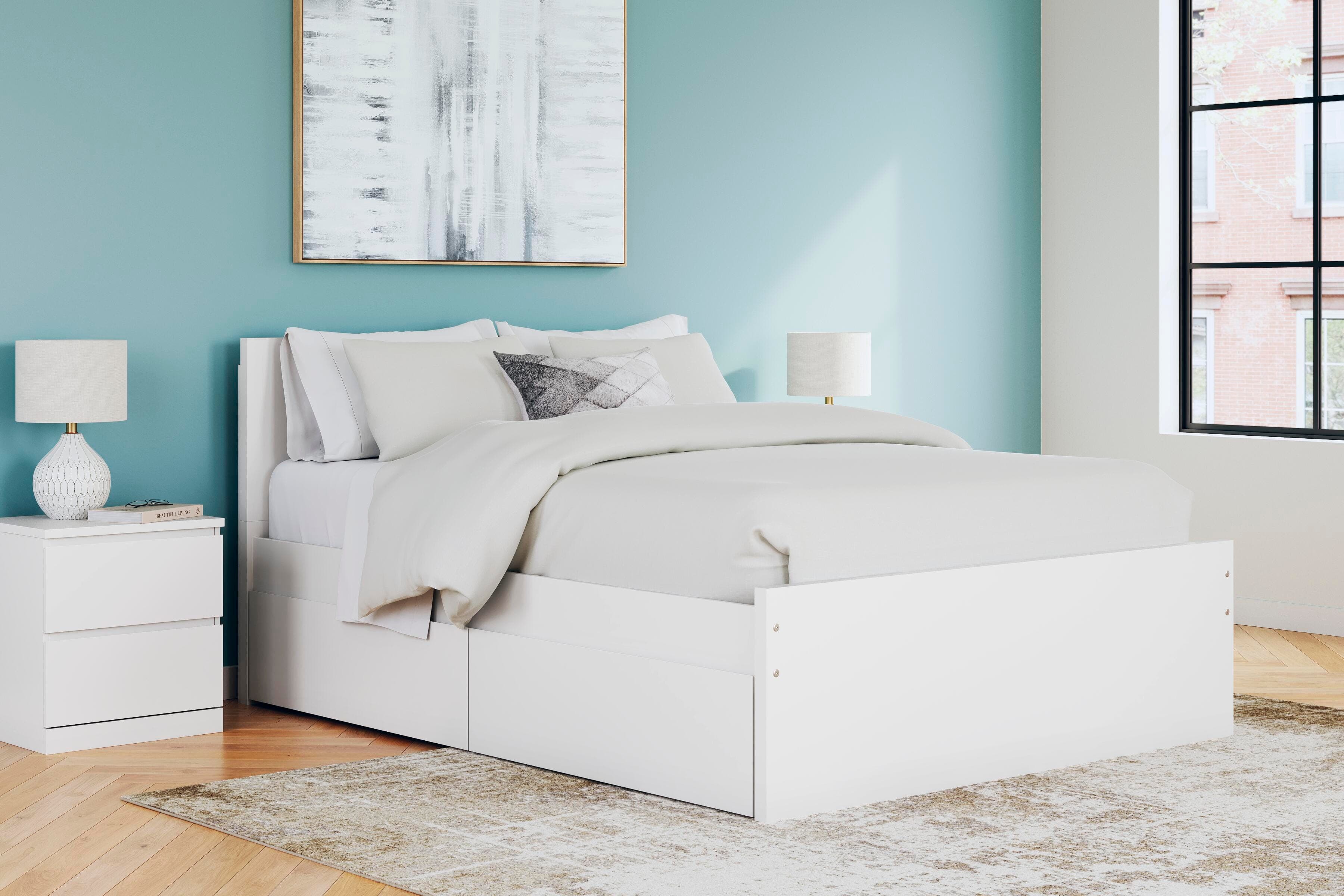 Onita Queen Panel Platform Bed with 2 Side Storage — White — view 2