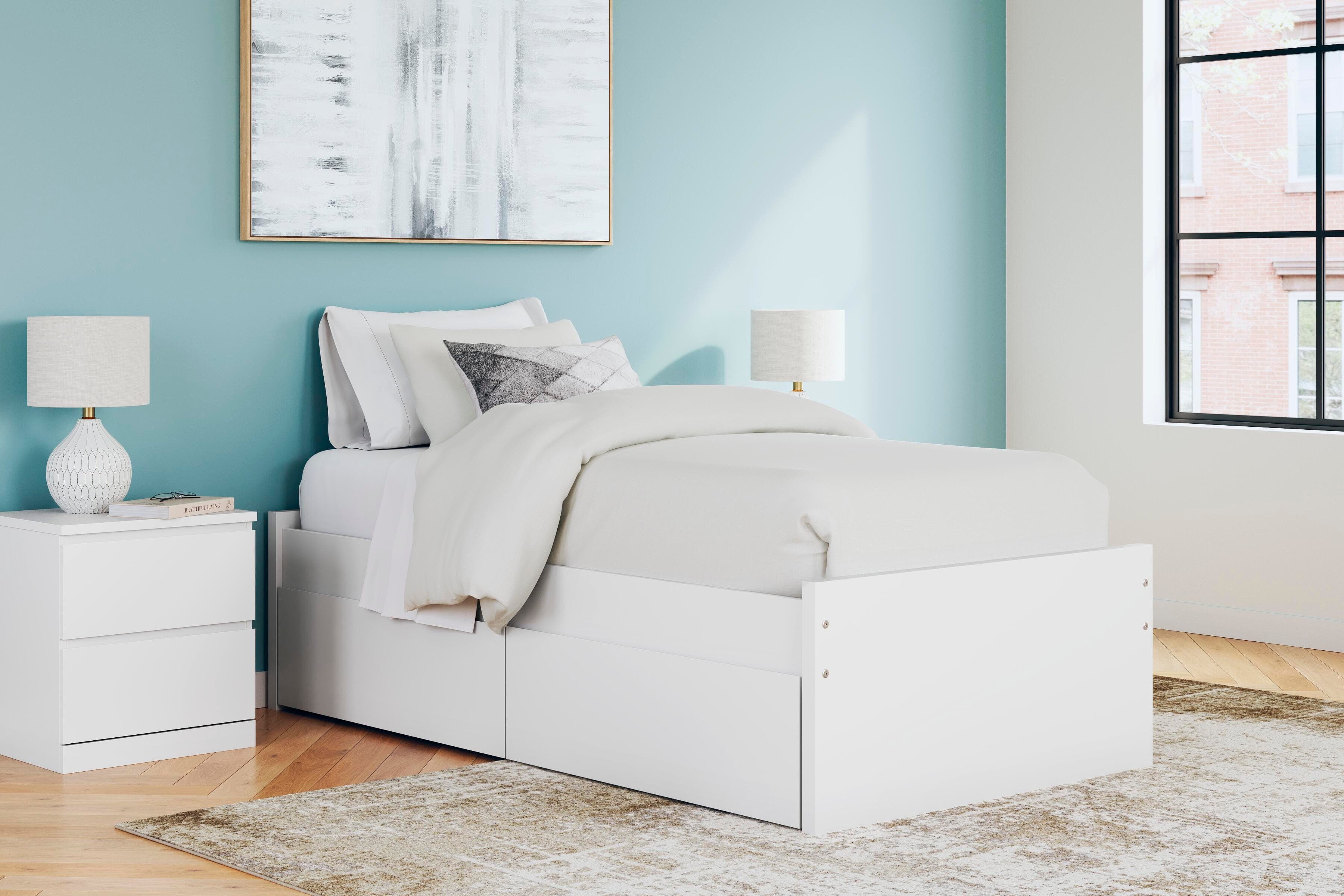 Onita Twin Platform Bed with 1 Side Storage — White — view 2