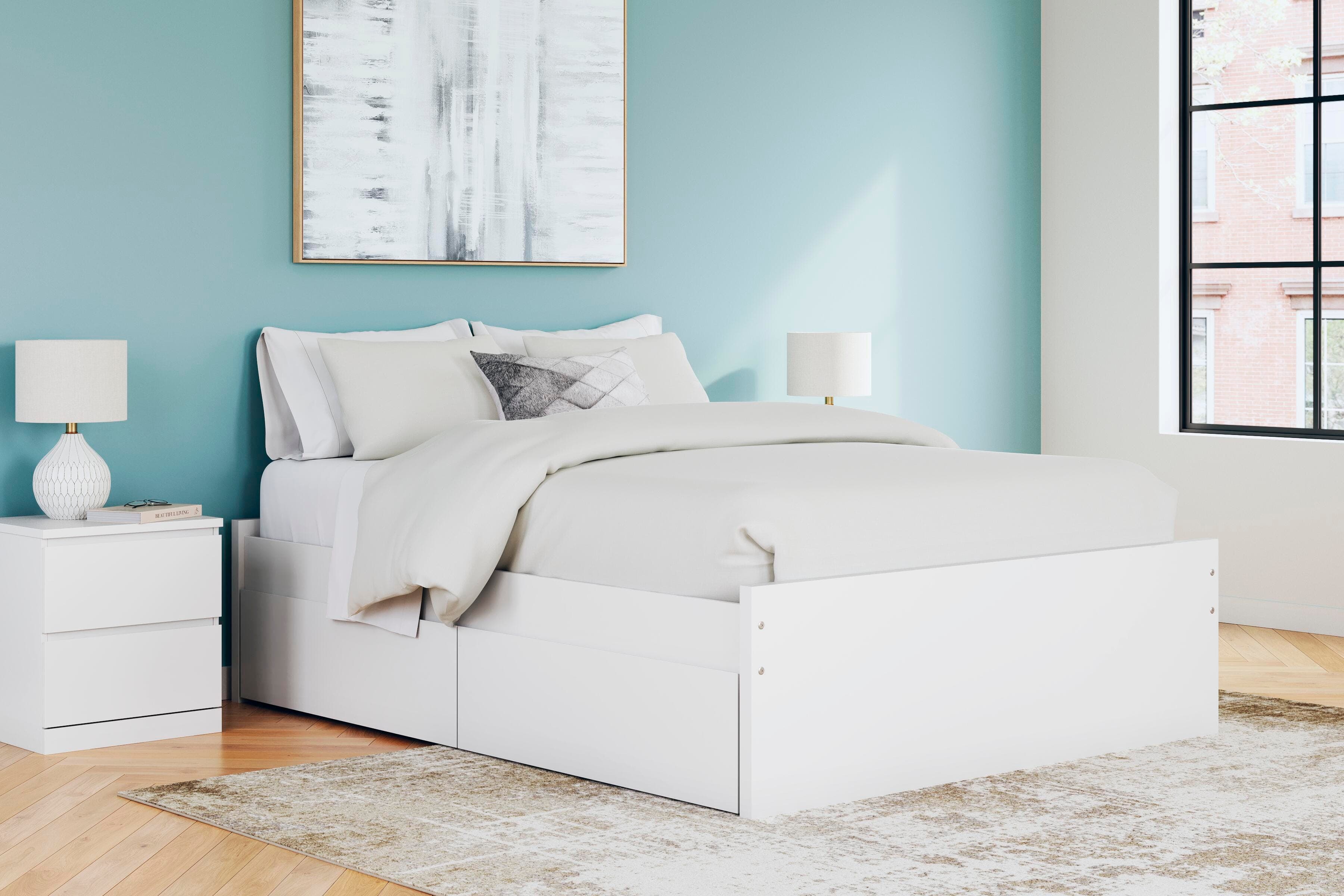 Onita Queen Platform Bed with 2 Side Storage — White — view 2