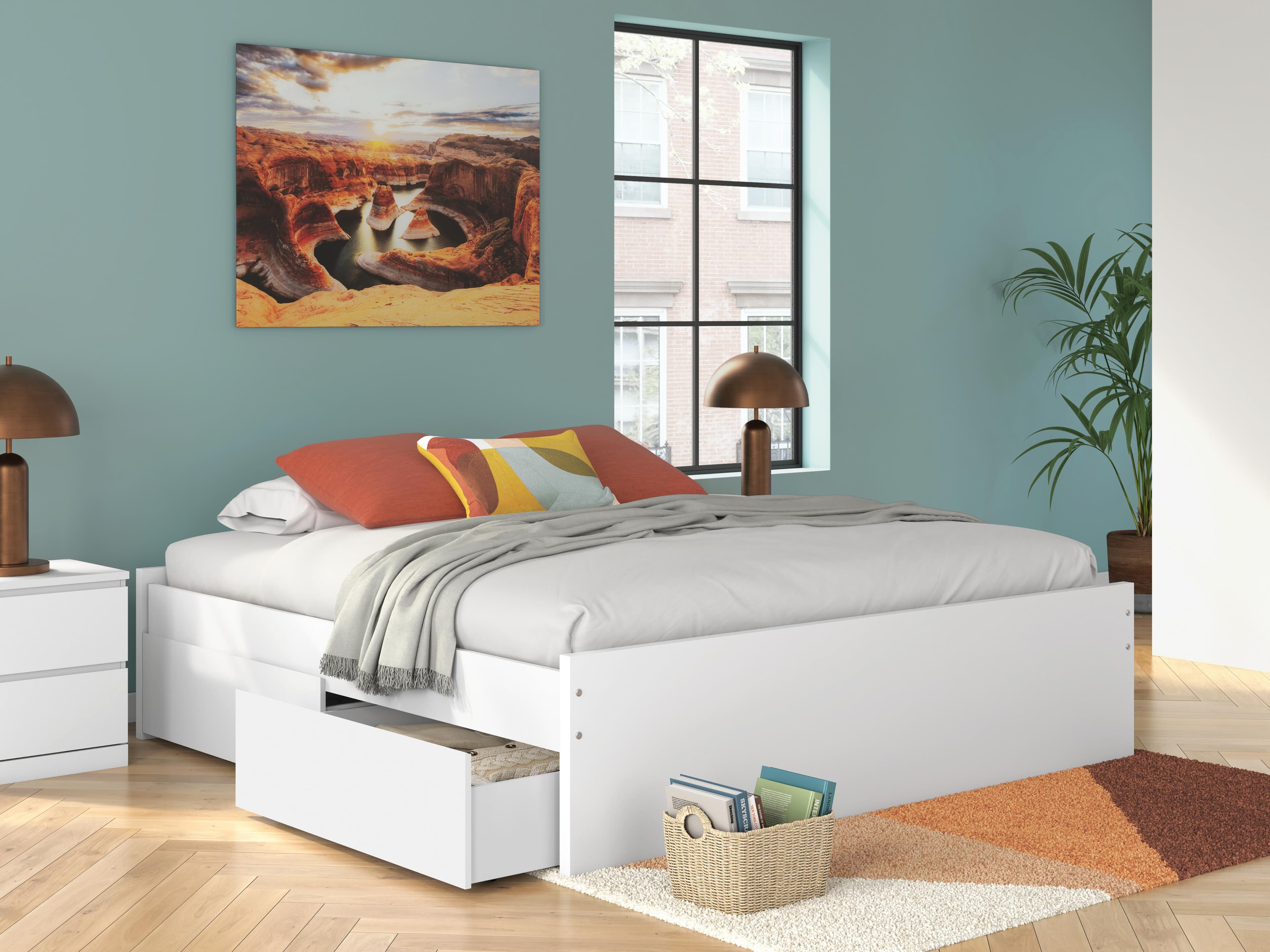 Onita King Platform Bed with 2 Side Storage — White — view 2