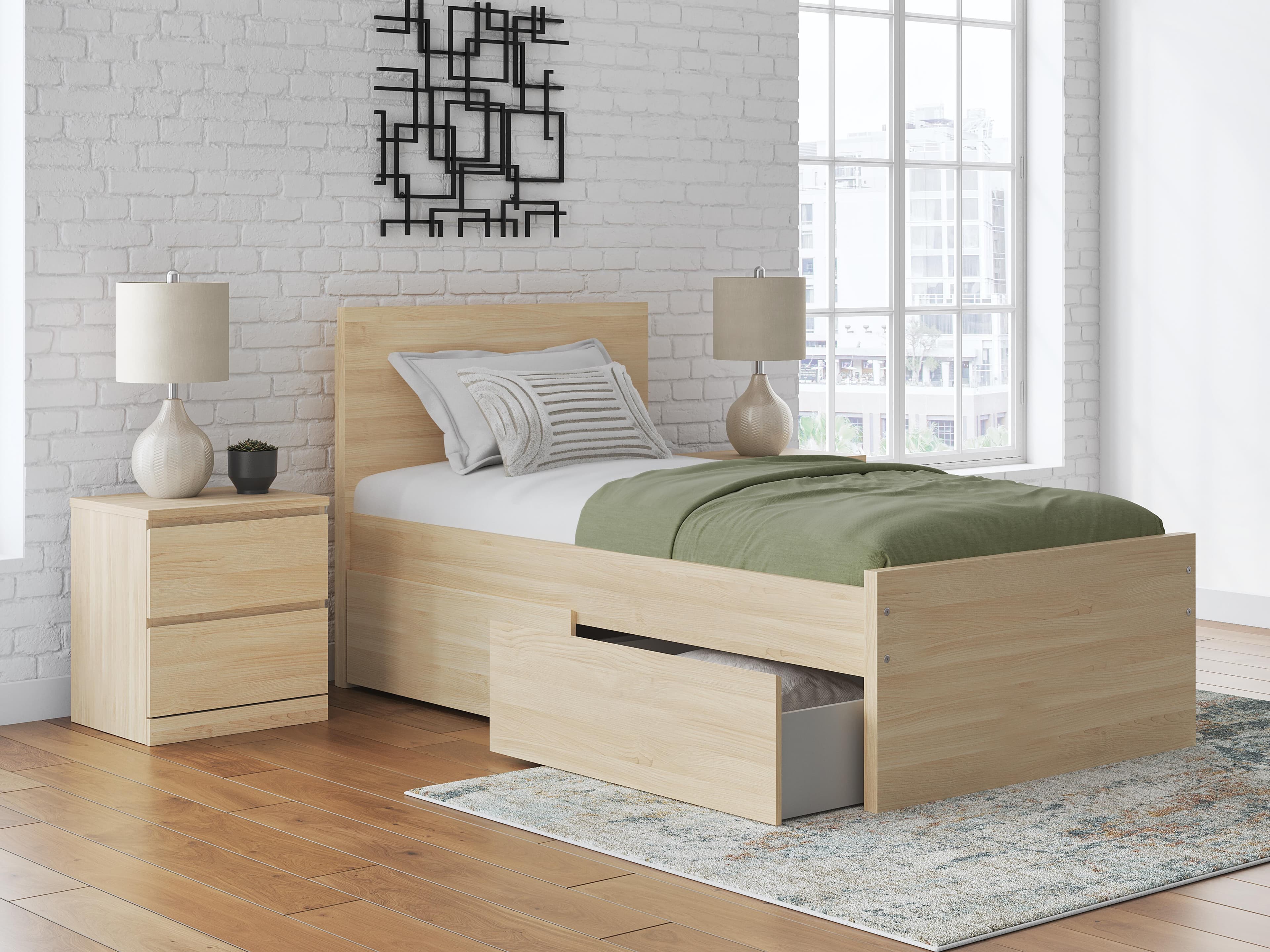 Onita Twin Panel Platform Bed with 1 Side Storage — Natural — view 2