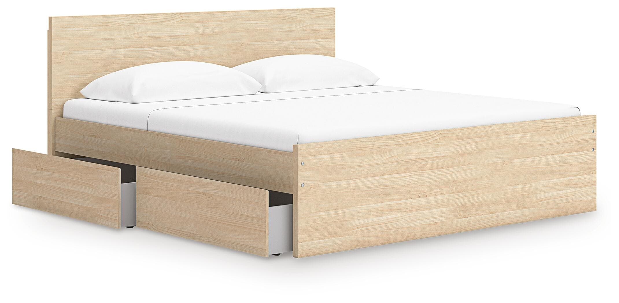 Onita Queen Panel Platform Bed with 2 Side Storage — Natural — view 5