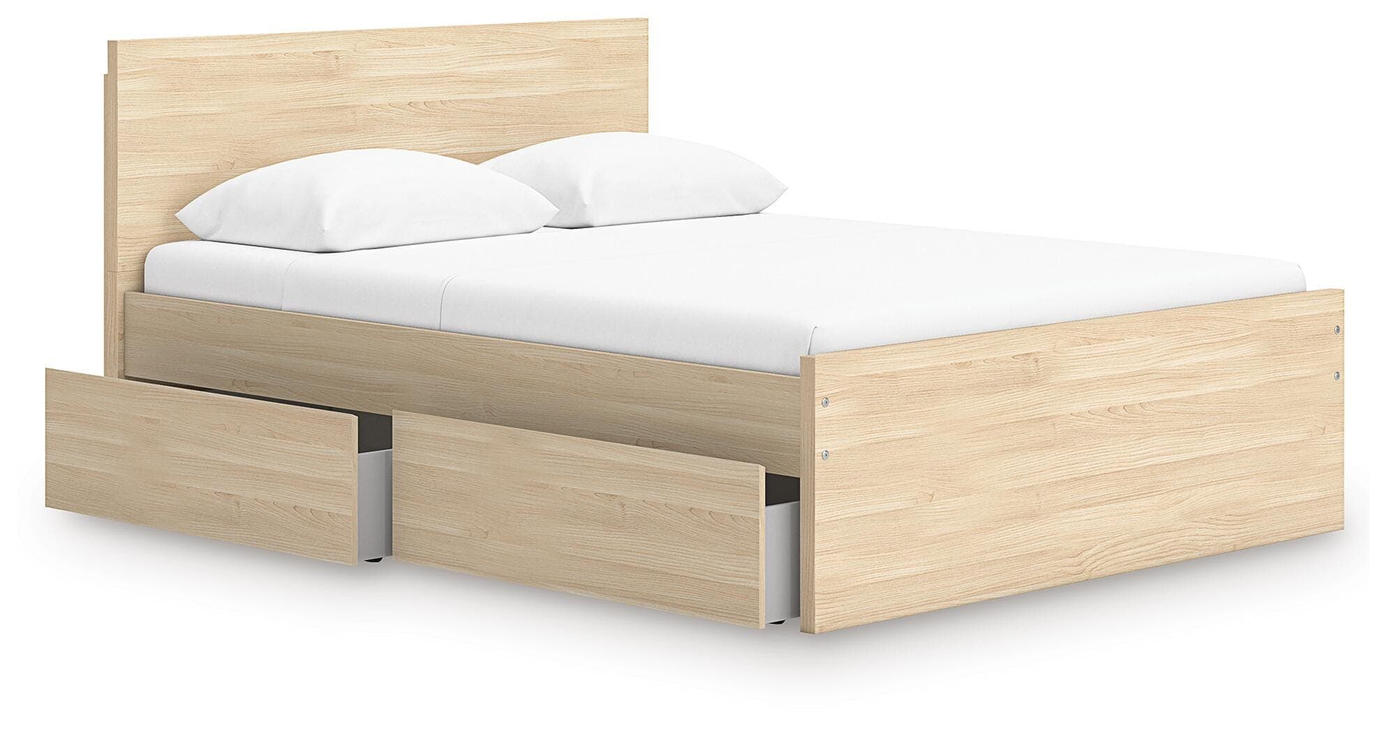 Onita Queen Panel Platform Bed with 1 Side Storage — Natural — view 3
