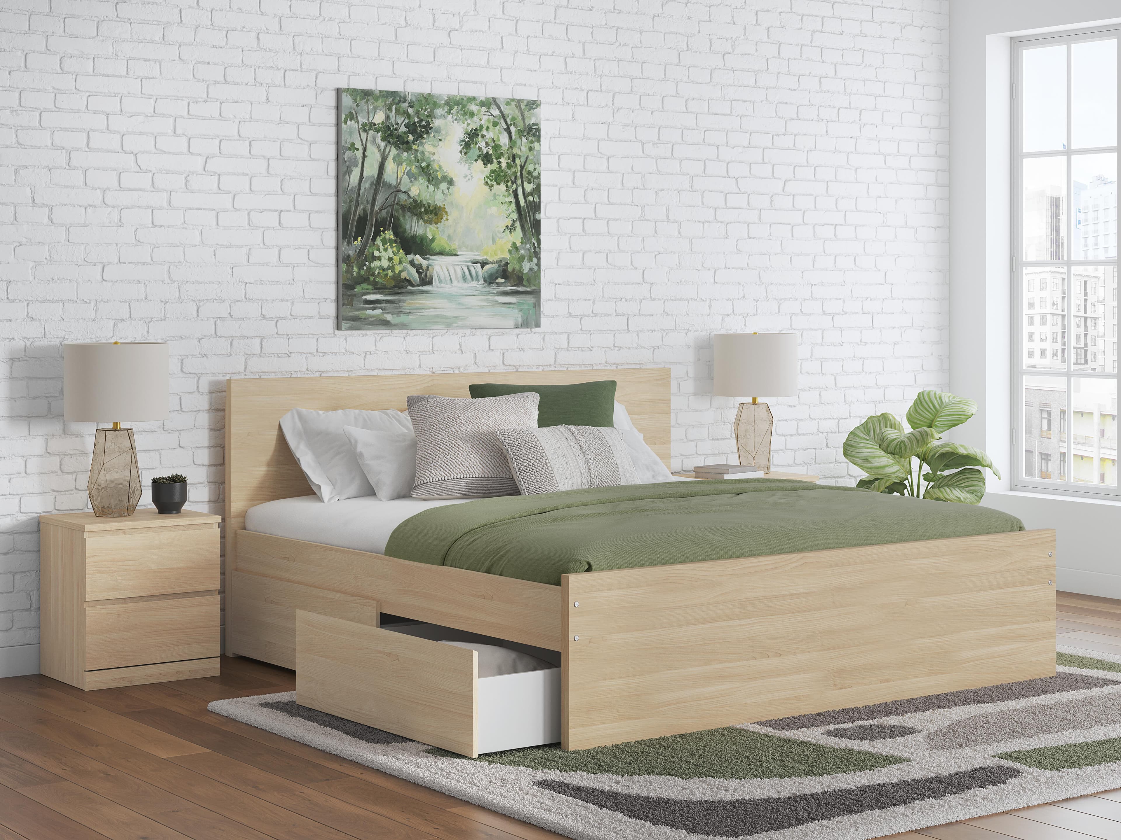 Onita Queen Panel Platform Bed with 1 Side Storage — Natural — view 2