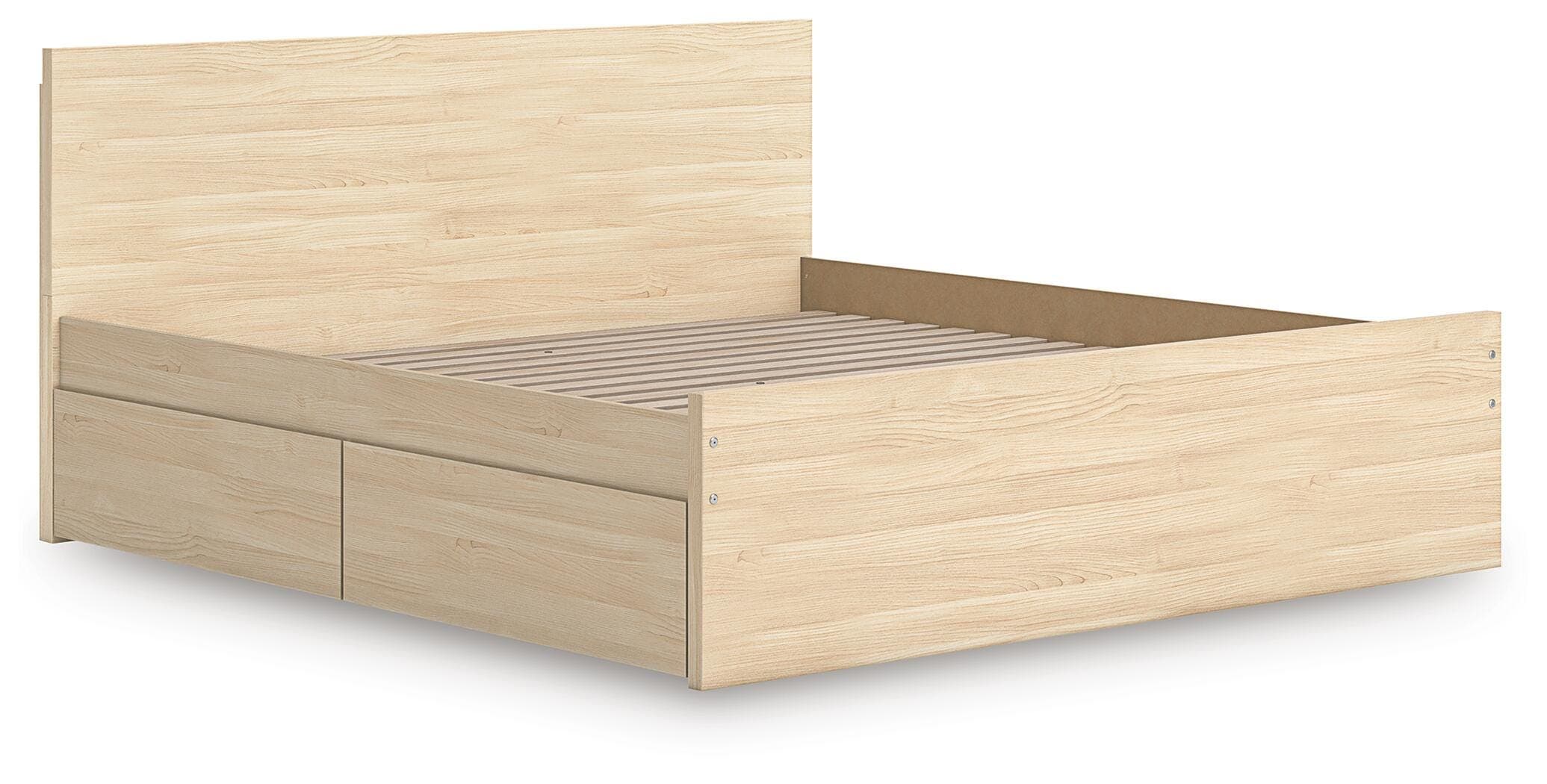 Onita King Panel Platform Bed with 2 Side Storage — Natural — view 4